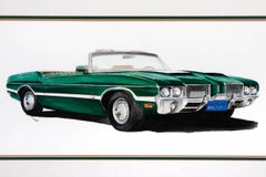Olds 442 Muscle Car Verde Acuarela Americana Original