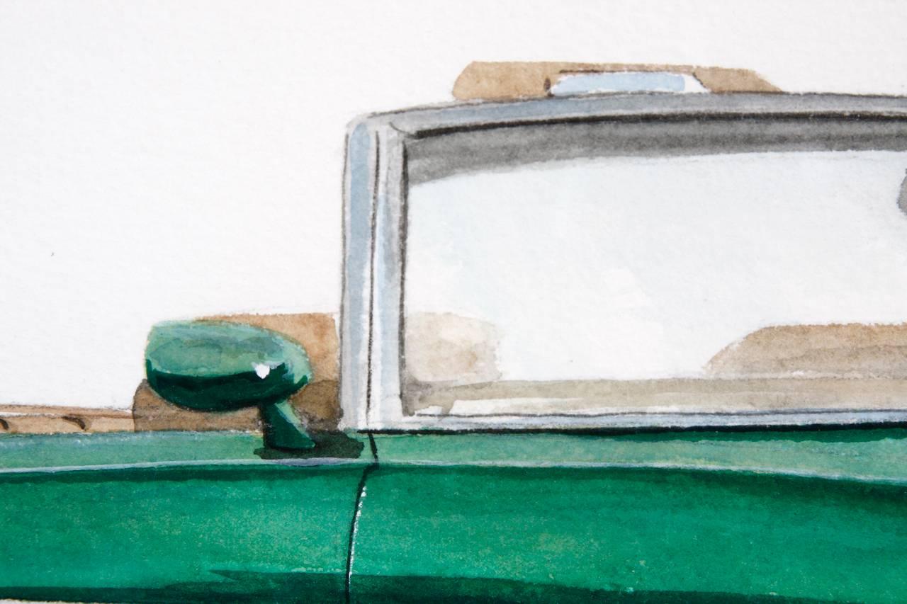 Green Olds 442 Muscle Car Original Americana Watercolor For Sale 1