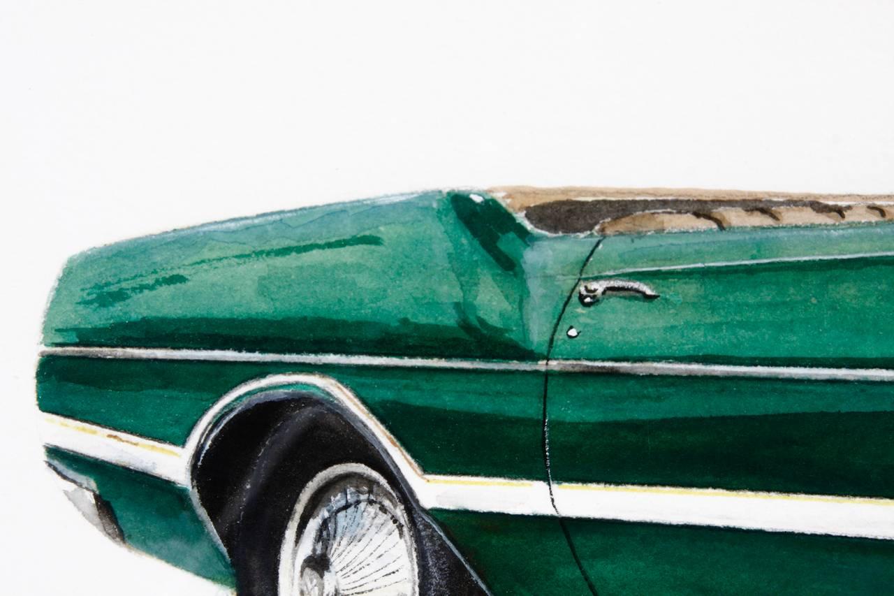 Métal Aquarelle originale « Green Olds 442 Muscle Car » (Olds verts 442), Americana en vente