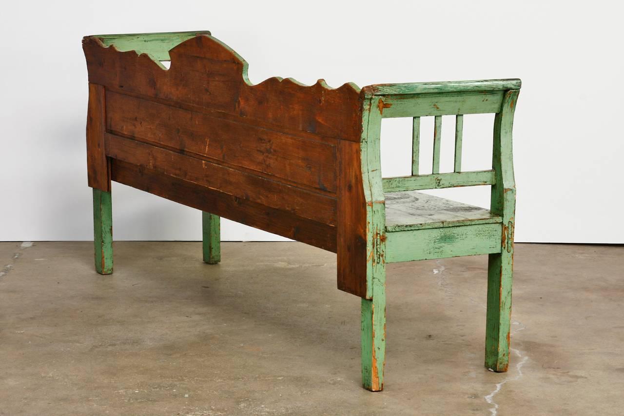 19th Century Country French Farmhouse Lacquered Pine Settle Bench
