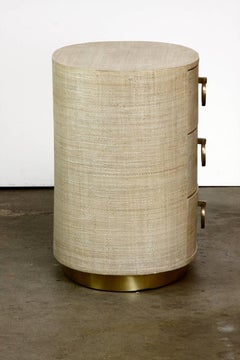 Raffia Grasscloth Oval Three-Drawer Dresser Nightstand