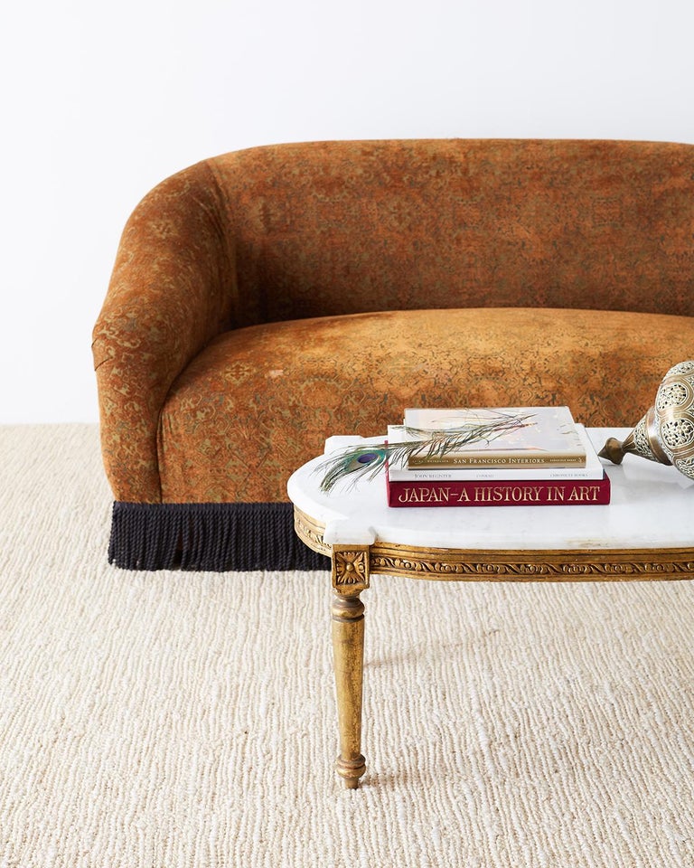 Curved Bohemian Style Settee With Bullion Fringe For At 1stdibs Chic Curved Settee Featuring A Bohemian Style Upholstery With Bullion Fringe The Fabric Is Adorned