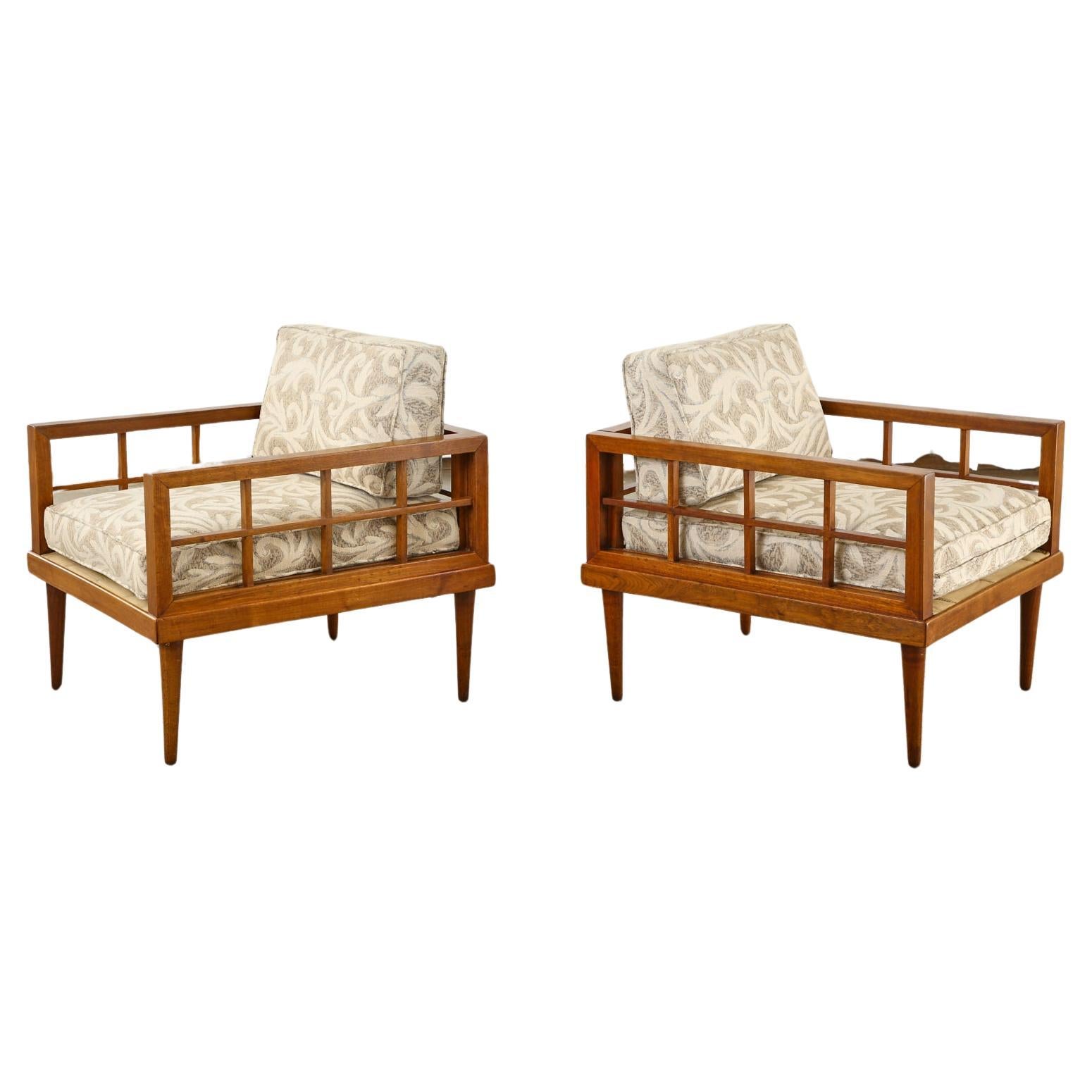 Pair of Mid-Century Mahogany Cube Chairs by Henredon