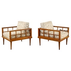 Pair of Mid-Century Mahogany Cube Chairs by Henredon