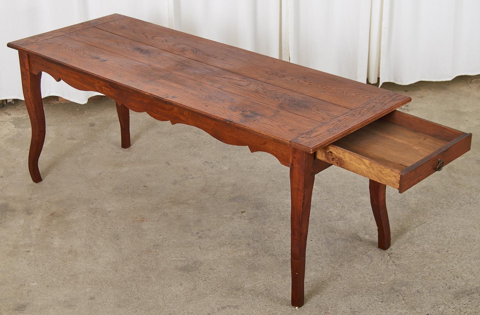 Country French Provincial Oak Farmhouse Dining Table or Console In Distressed Condition For Sale In Rio Vista, CA