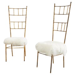 Coppia di sedie italiane in finto bambù dorate in stile Chiavari