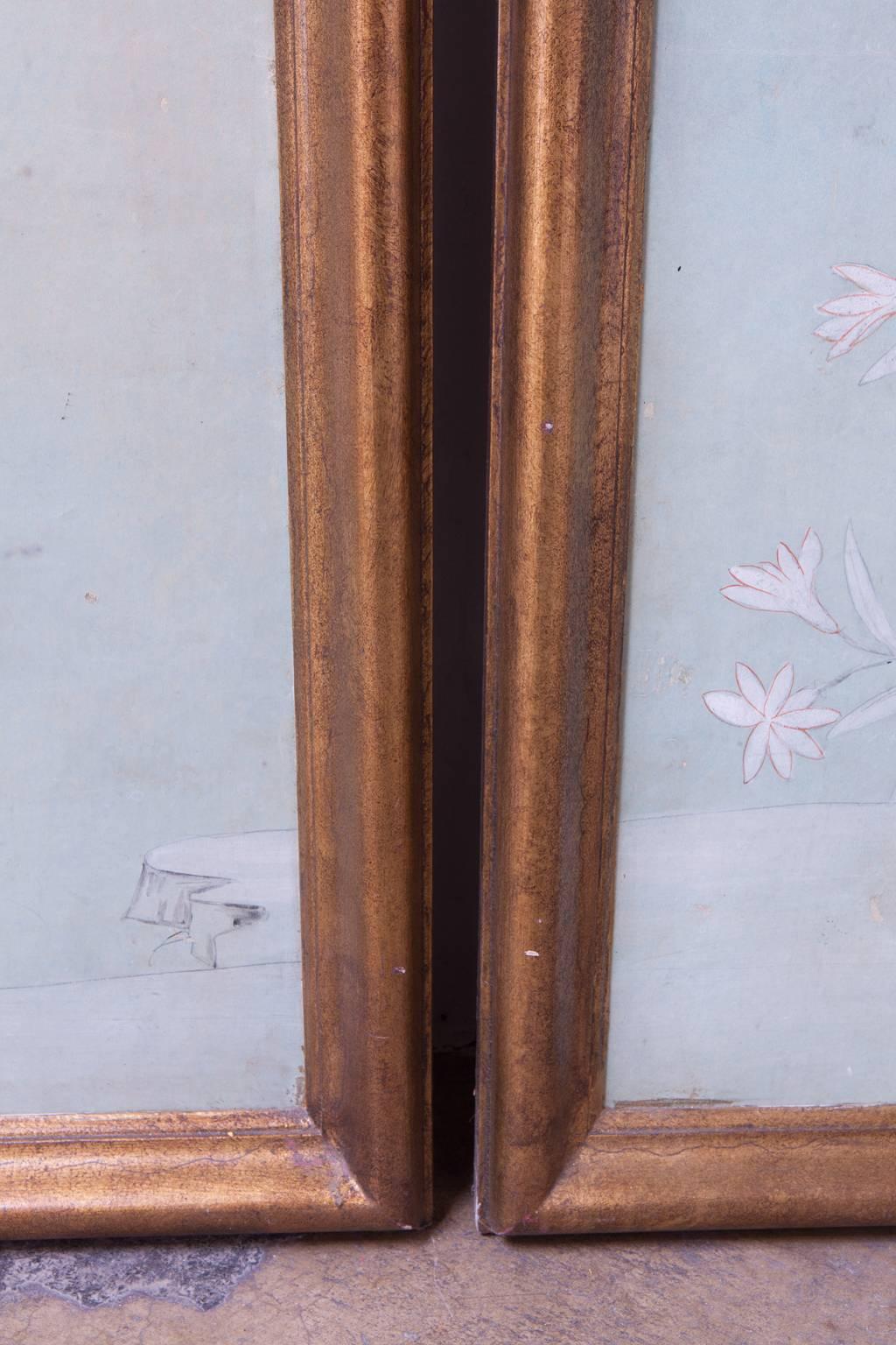 Gilt Pair of Chinoiserie Wallpaper Panels
