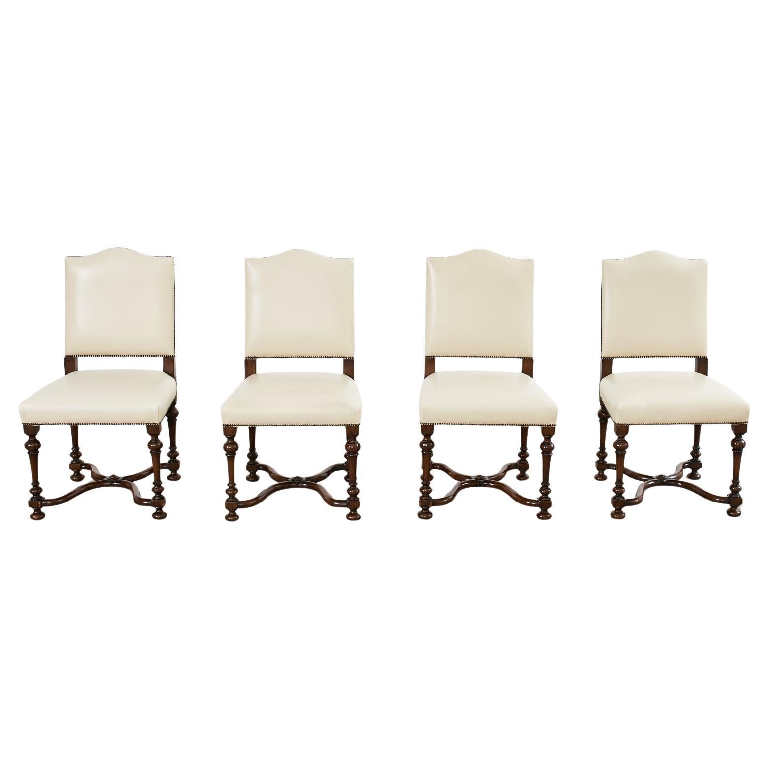 Set of Four French Louis XIV Style Walnut Dining Chairs
