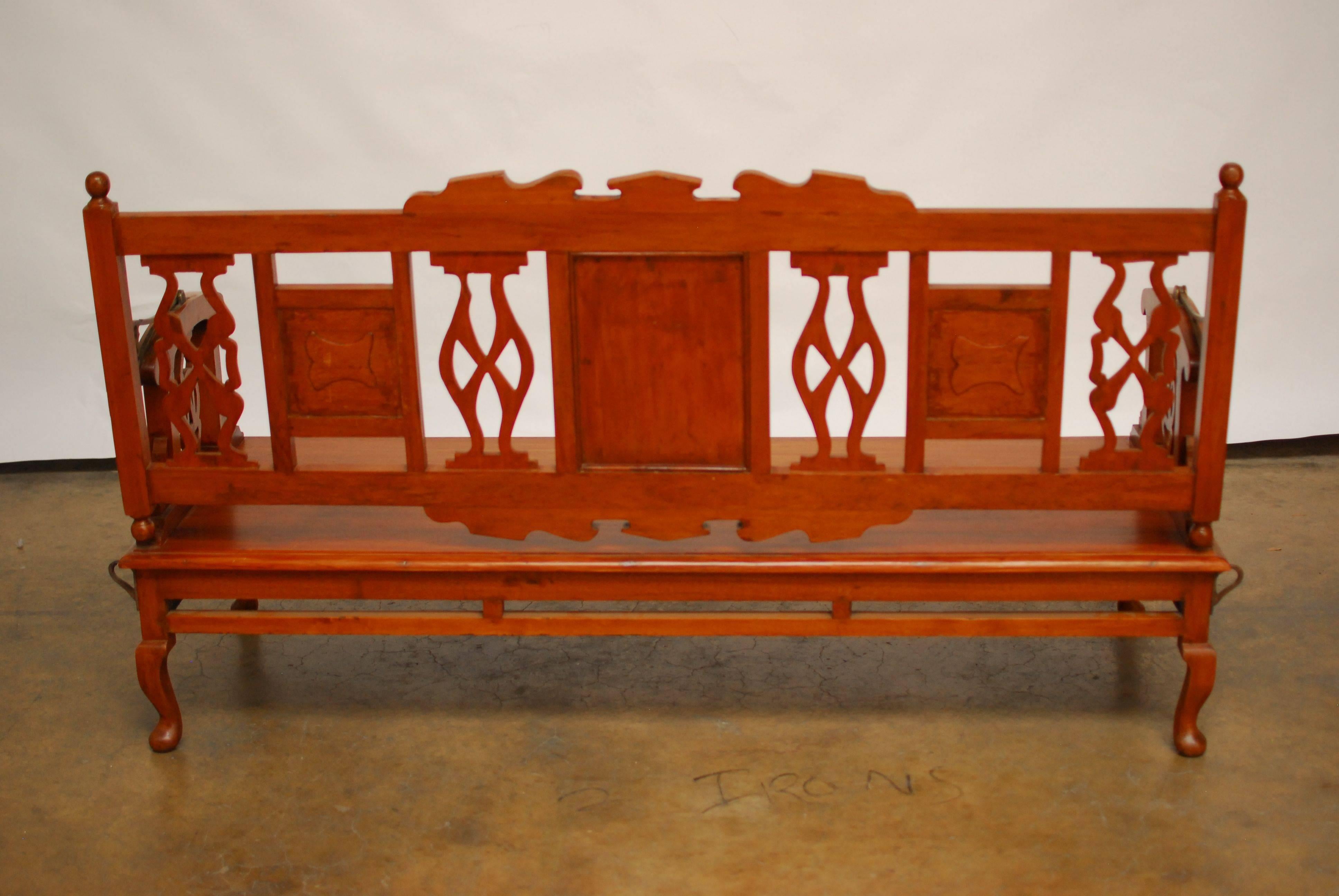 Anglo-Indian British Colonial Teak Swing Back Bench