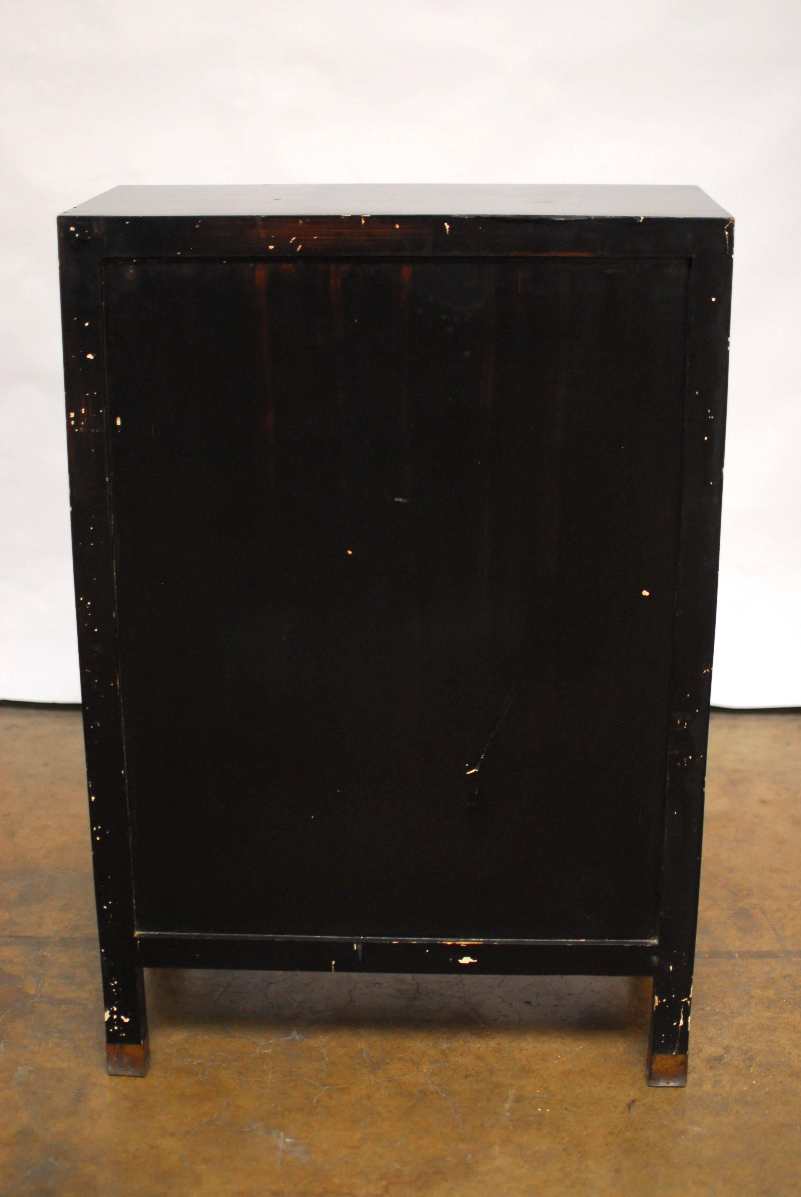 Chinese Black Lacquer Soapstone Scholars Cabinet 2