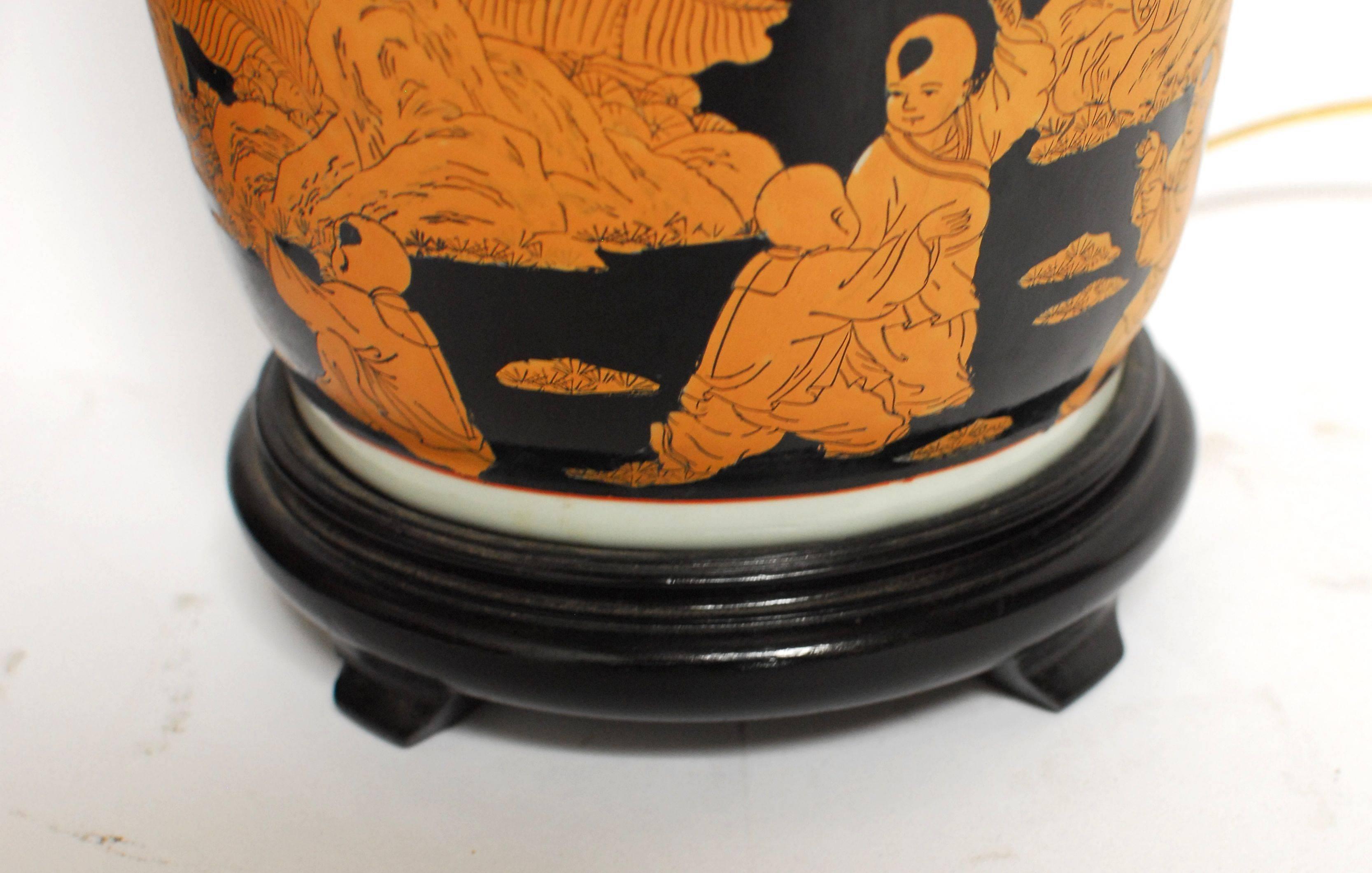 Chinese Famille Noir Foo Dog Table Lamps 1