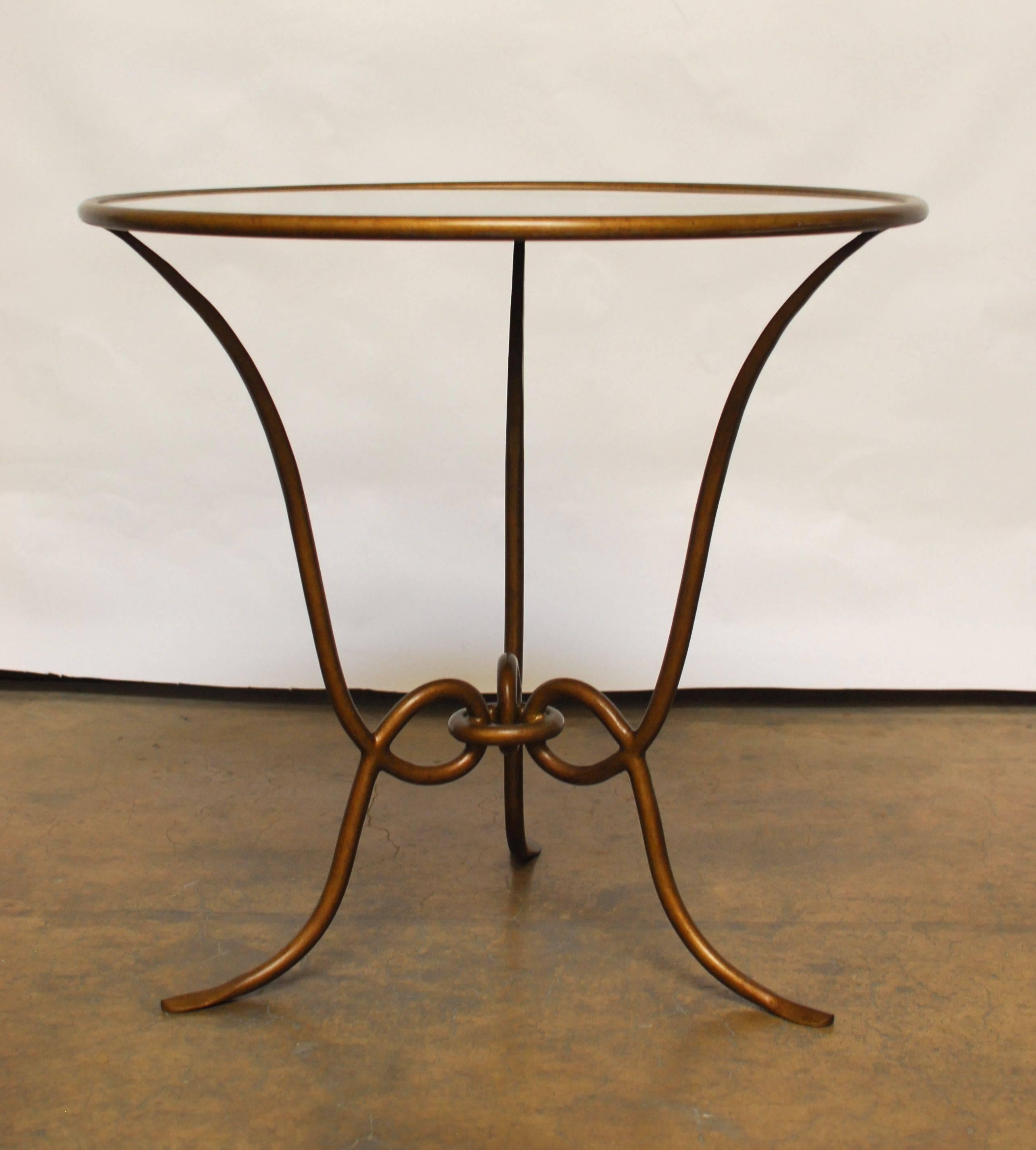 Hollywood Regency Rene Drouet Style Round Gilded Iron Table