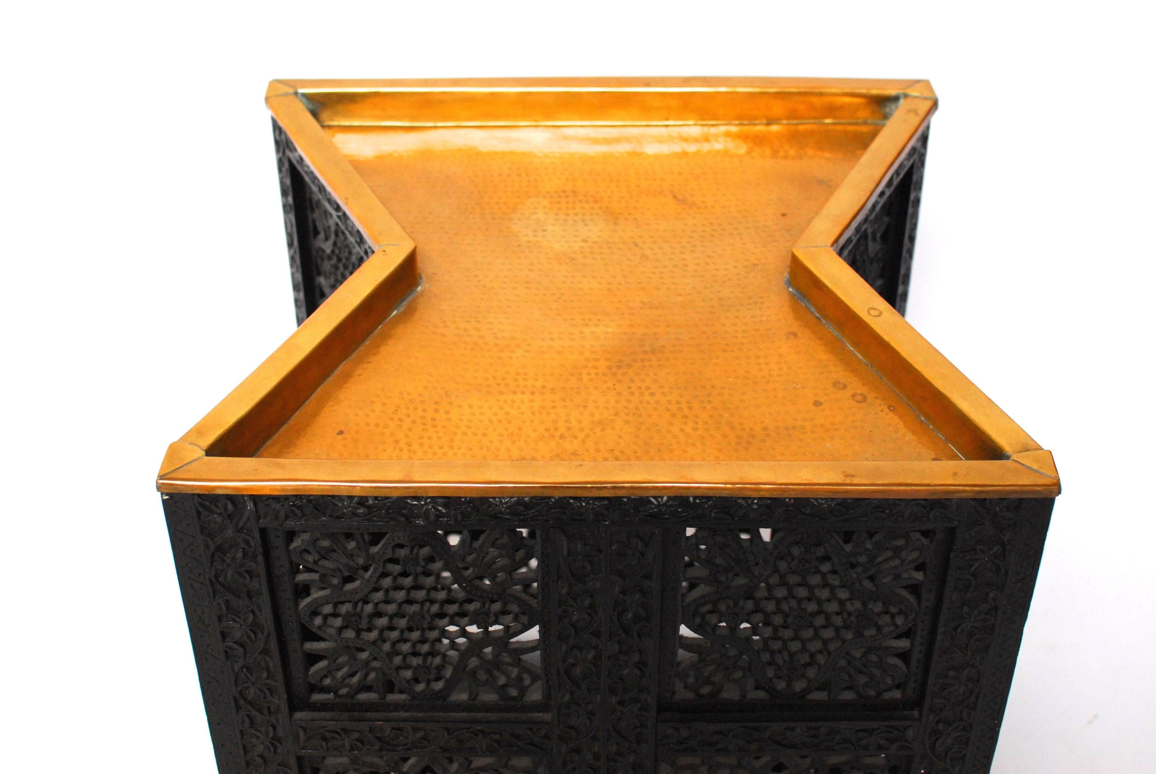 African Ebonized Tambour Brass Tray Table In Excellent Condition In Rio Vista, CA
