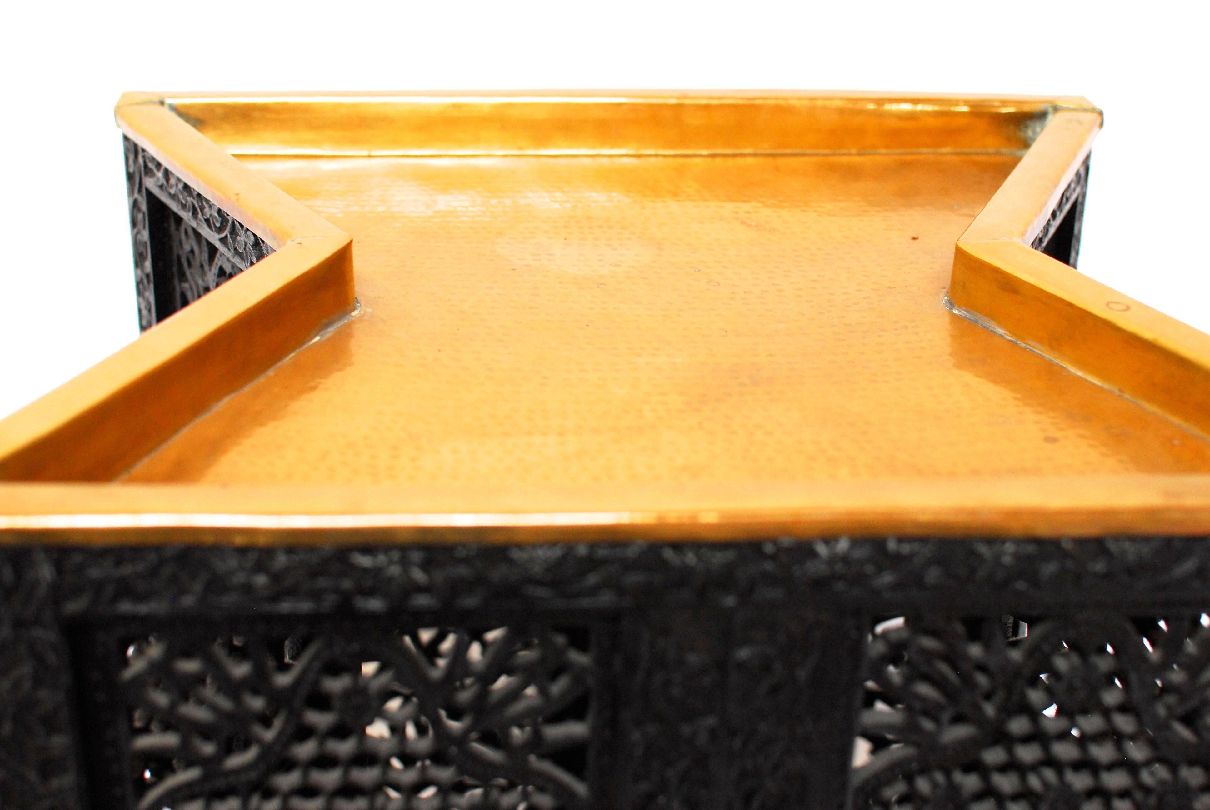 20th Century African Ebonized Tambour Brass Tray Table