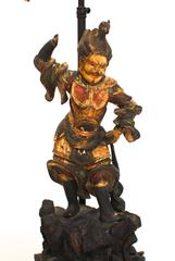 Polychrome Carved Warrior Figure Table Lamp