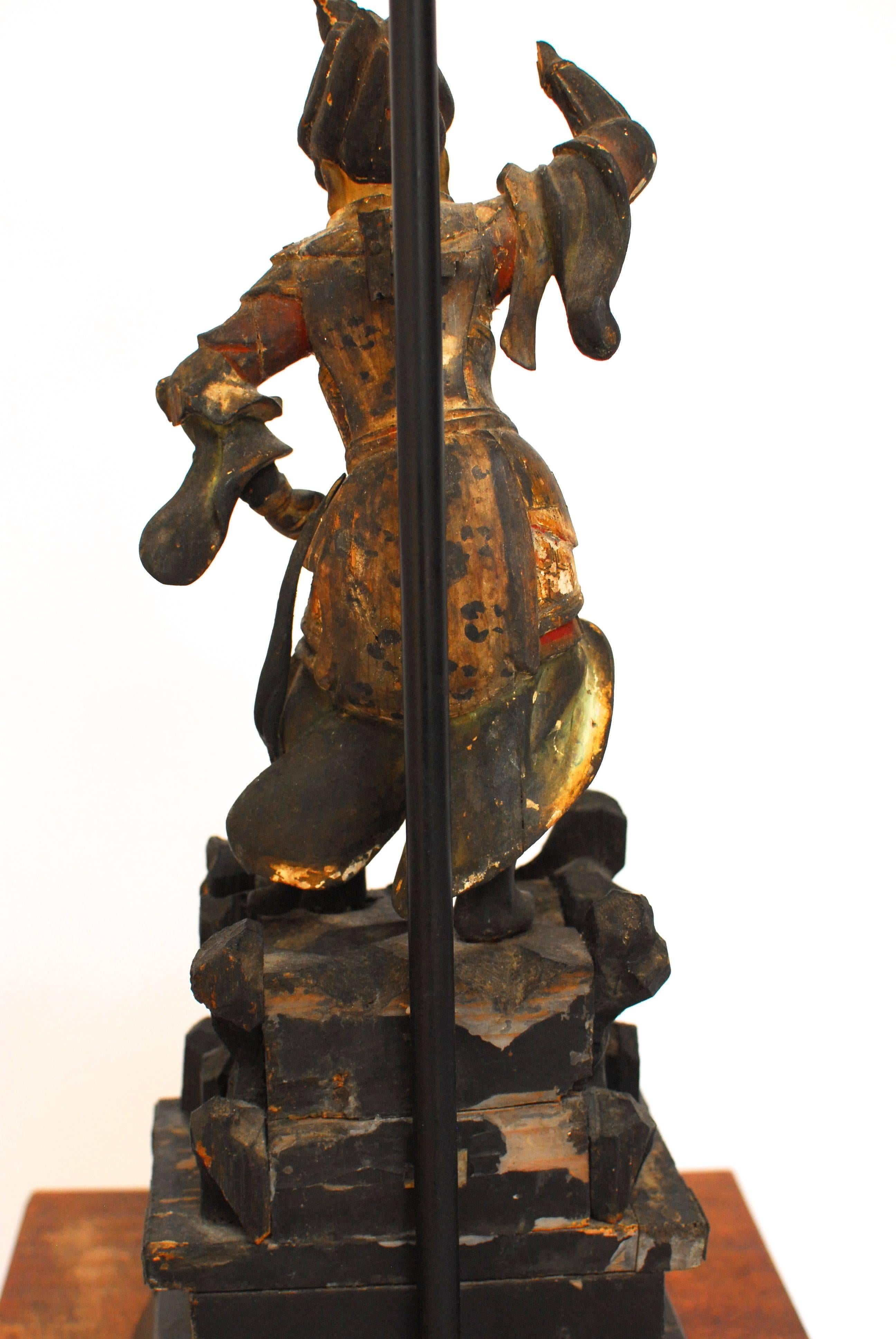 Polychrome Carved Warrior Figure Table Lamp In Good Condition In Rio Vista, CA