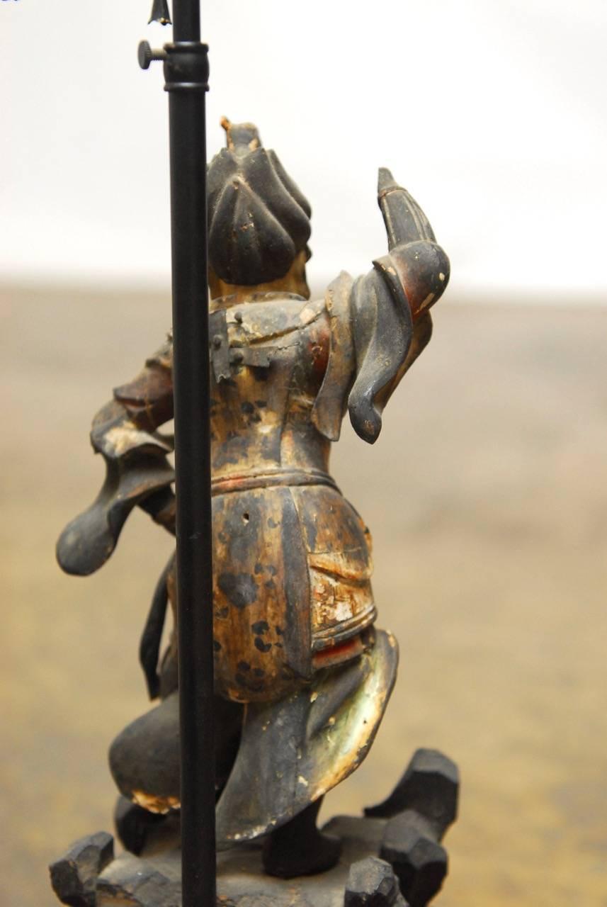Polychrome Carved Warrior Figure Table Lamp 4