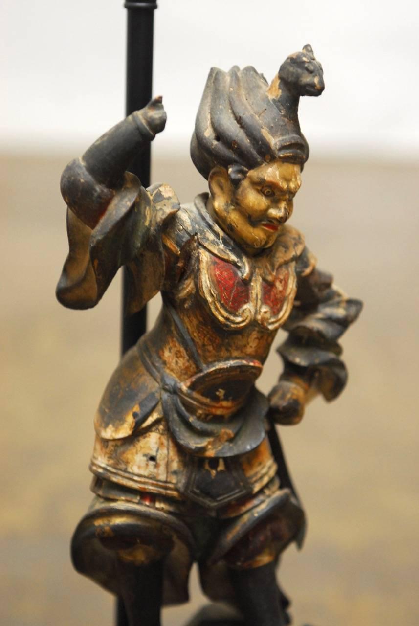 Polychrome Carved Warrior Figure Table Lamp 1