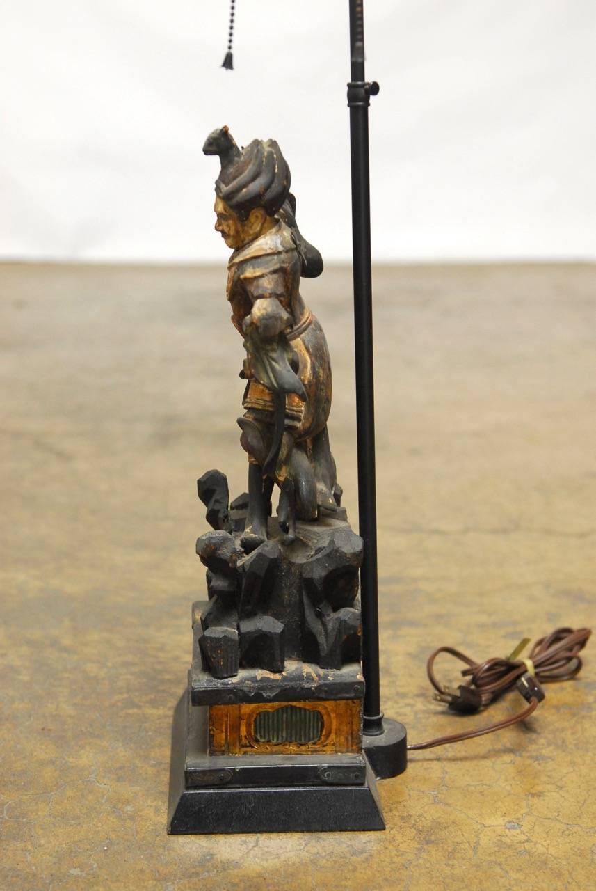 Polychrome Carved Warrior Figure Table Lamp 2