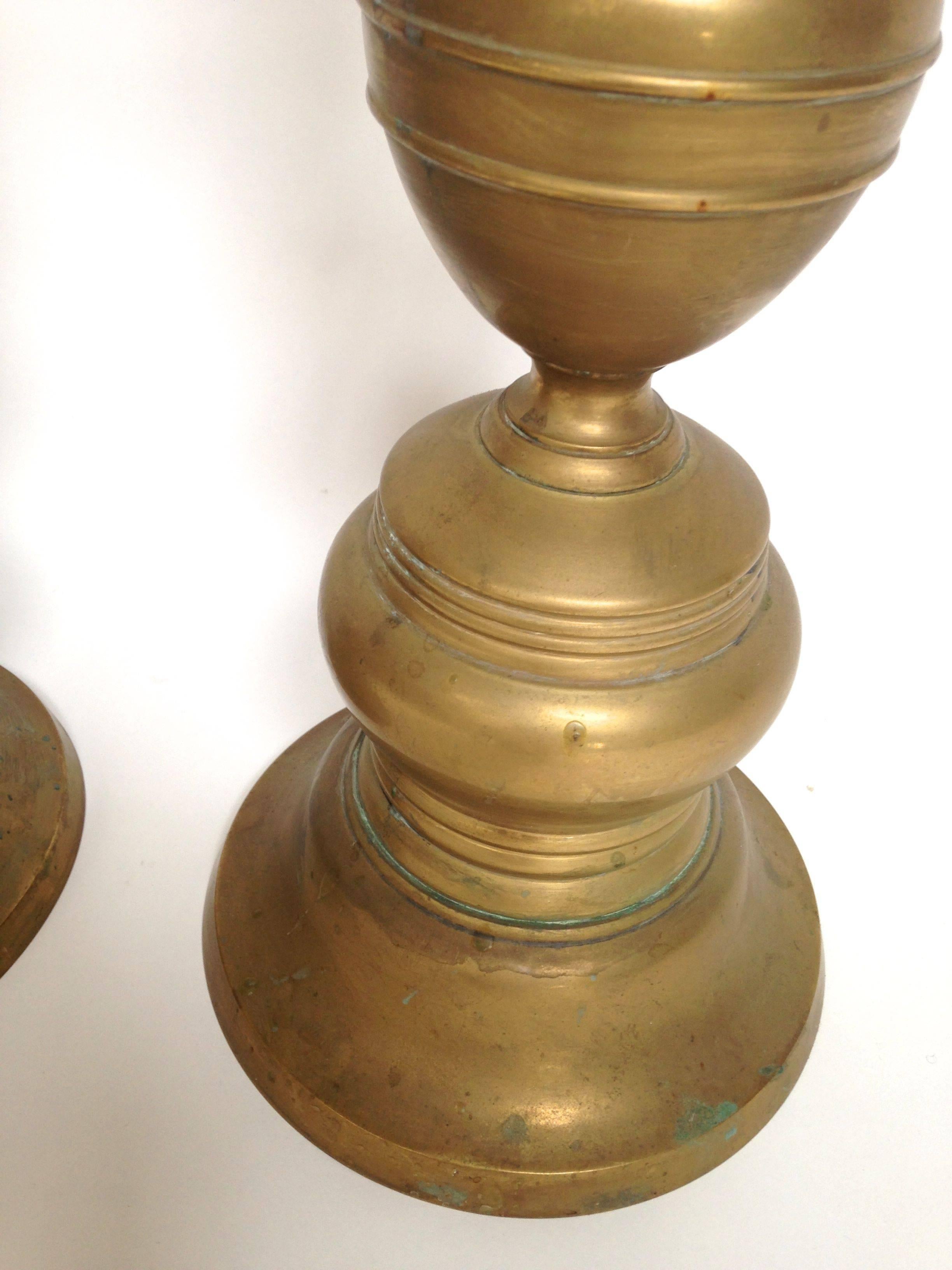 Pair of Large Brass Ottoman Style Candlesticks In Excellent Condition In Rio Vista, CA