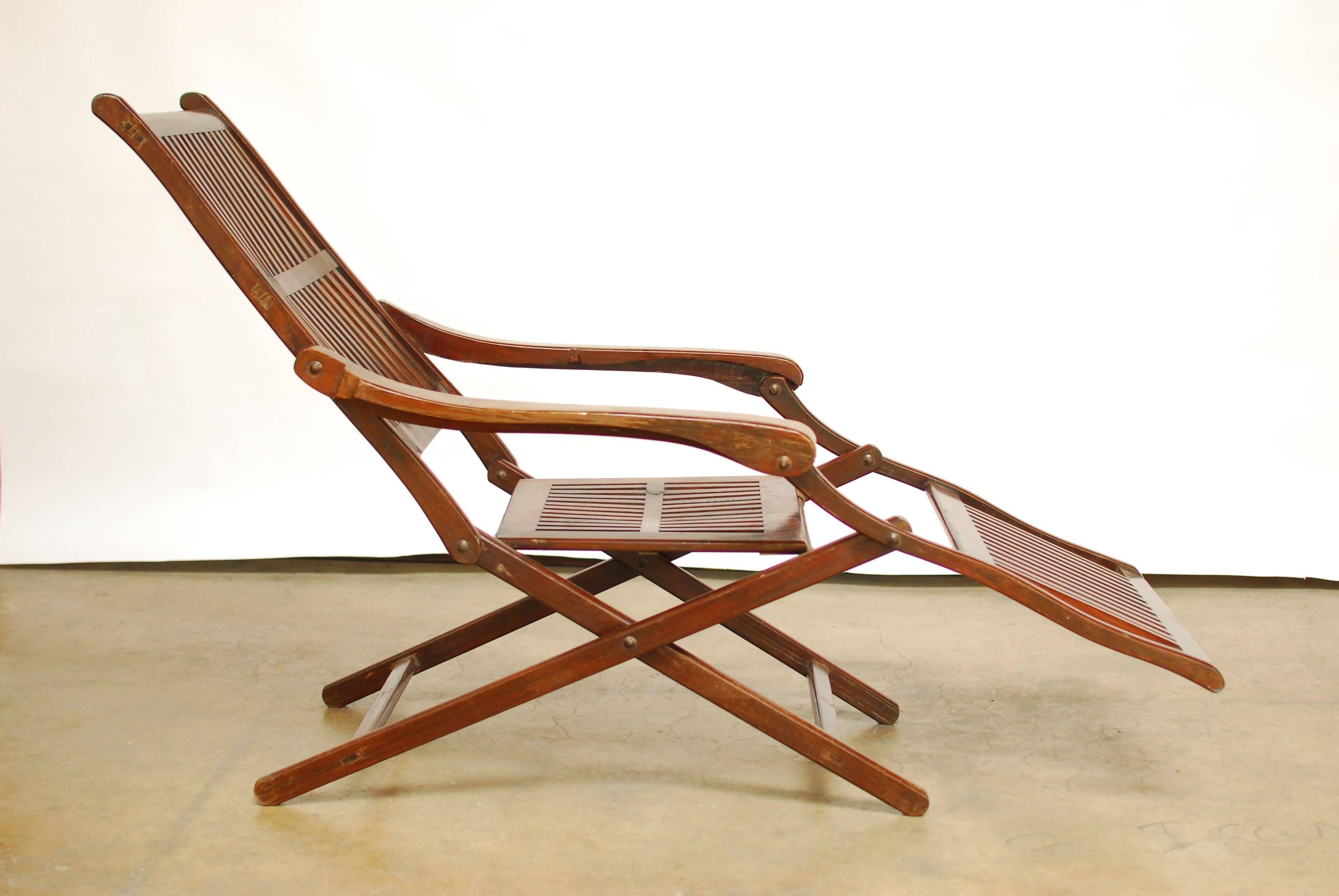 Antique ocean steamer folding wooden deck chair from the 