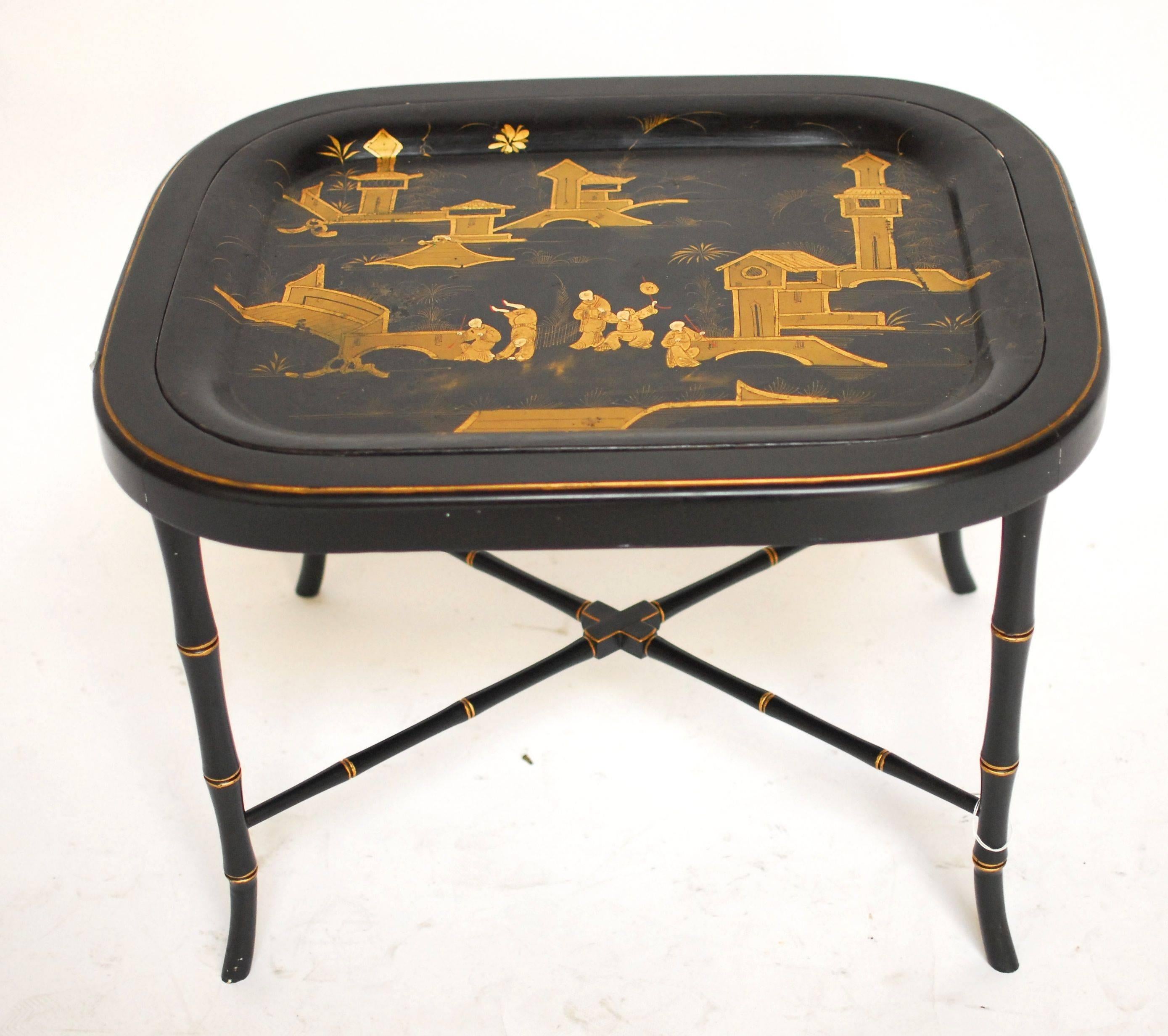 French Chinoiserie Bamboo Tray Table In Excellent Condition In Rio Vista, CA