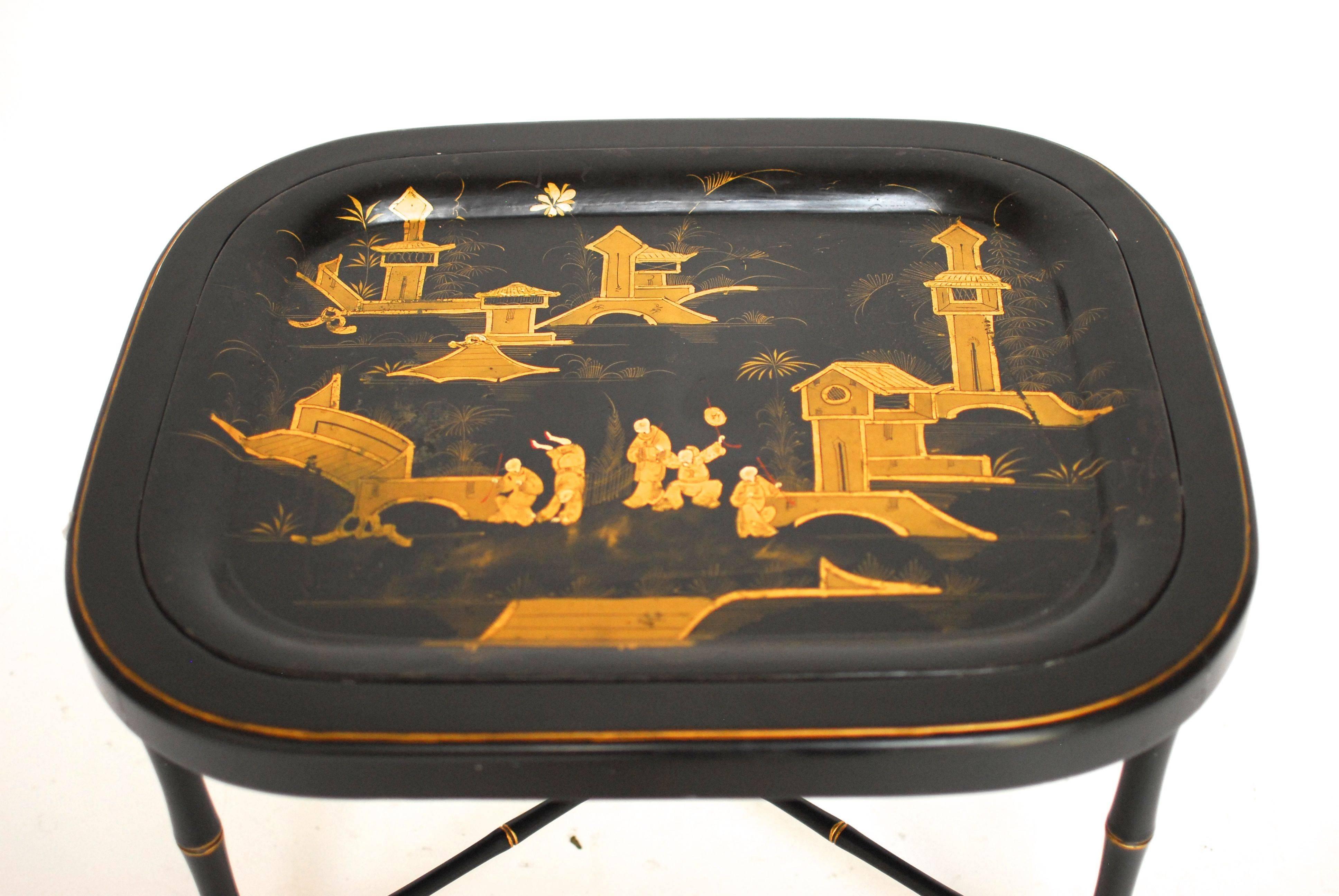 French Chinoiserie Bamboo Tray Table 1