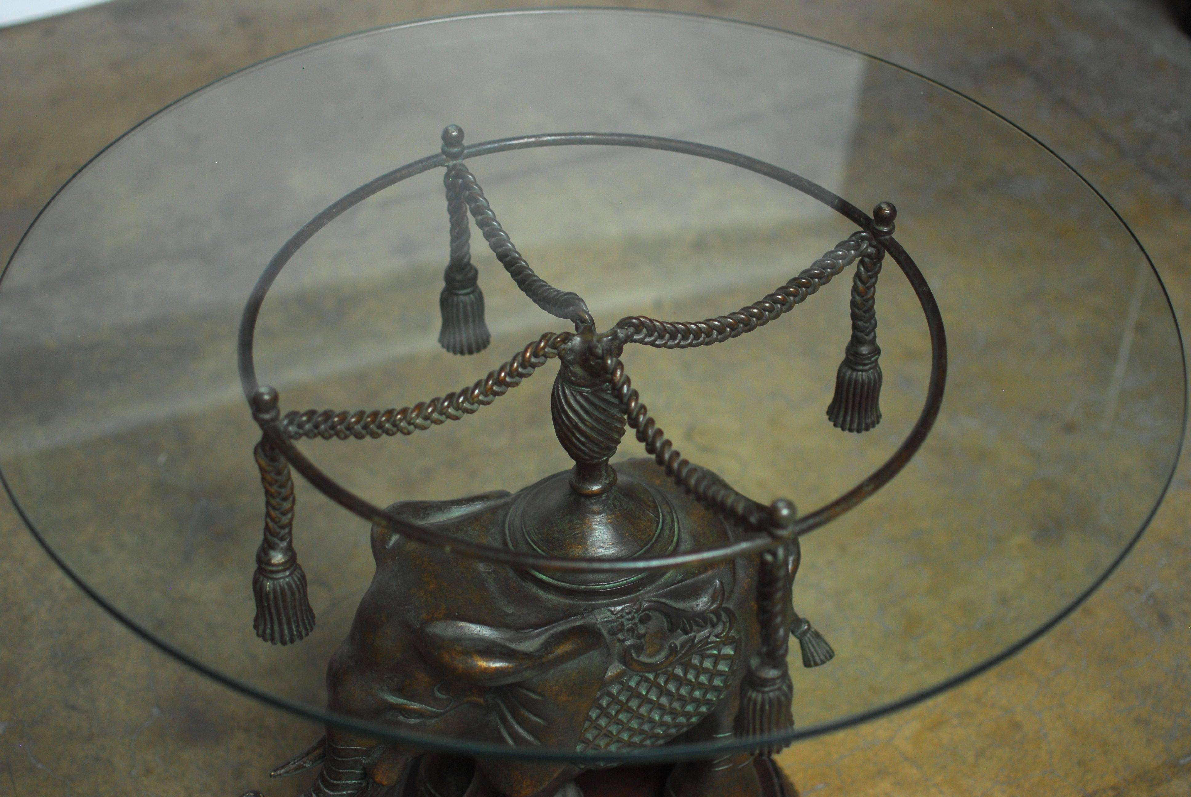 British Colonial Bronze Elephant Pedestal Side Table