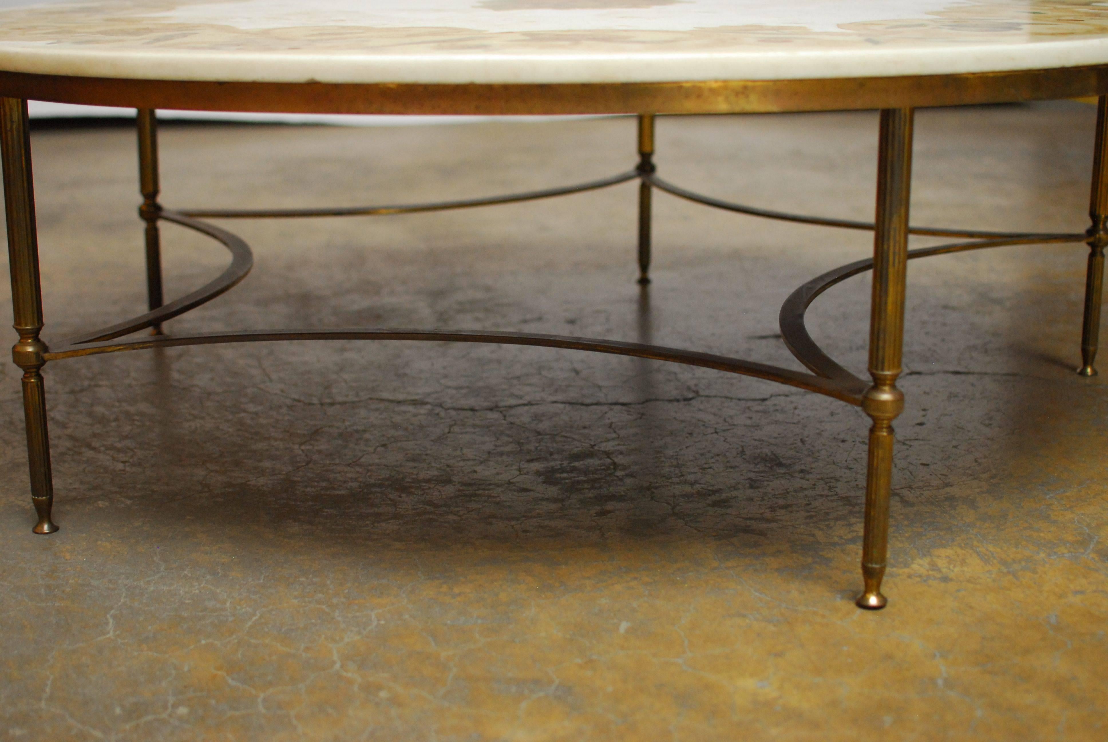 Florentine Marble and Brass Round Cocktail Coffee Table In Good Condition In Rio Vista, CA