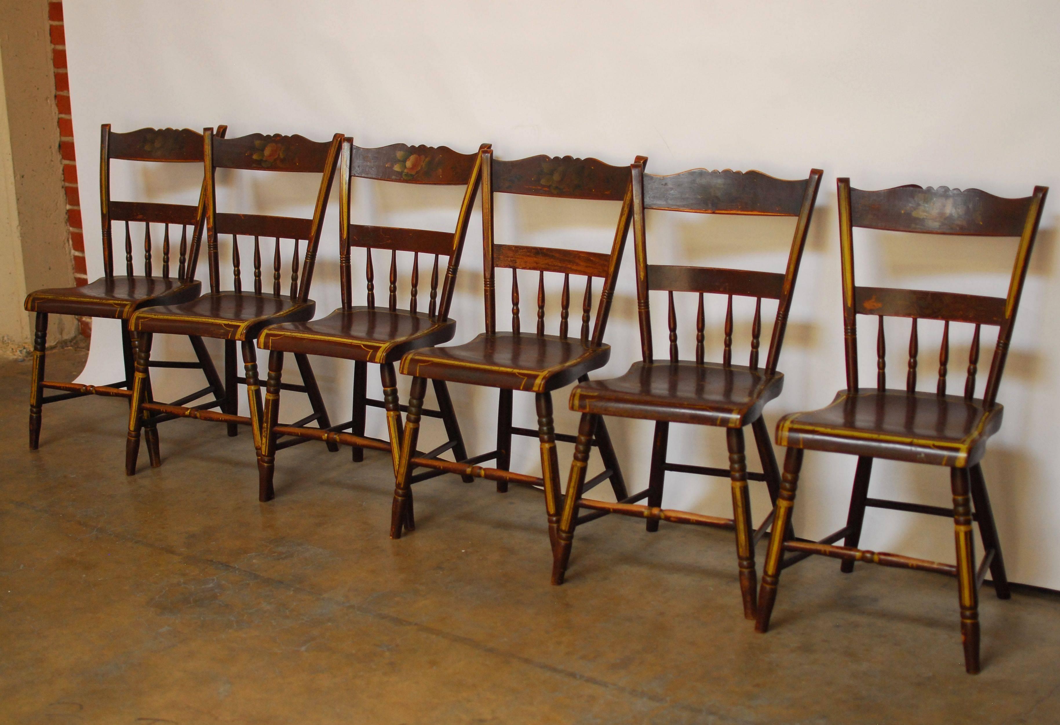 Sheraton Set of Six Pennsylvania Painted Hitchcock Dining Chairs