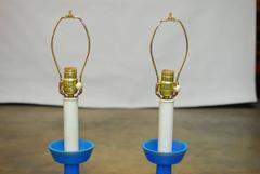 Pair Blue Bristol Glass Table Lamps