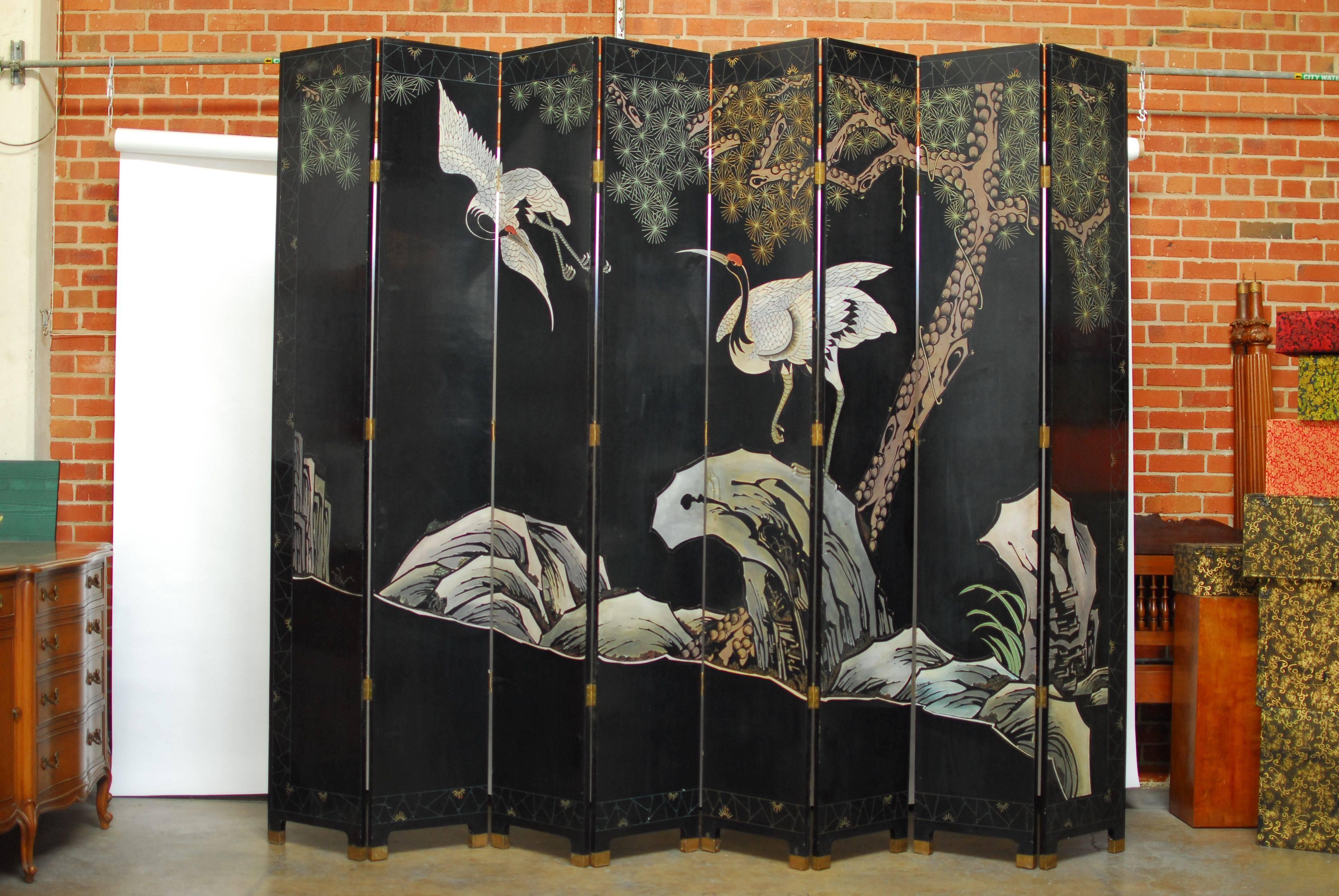 Eight-Panel Chinese Black Lacquer Coromandel Screen 5