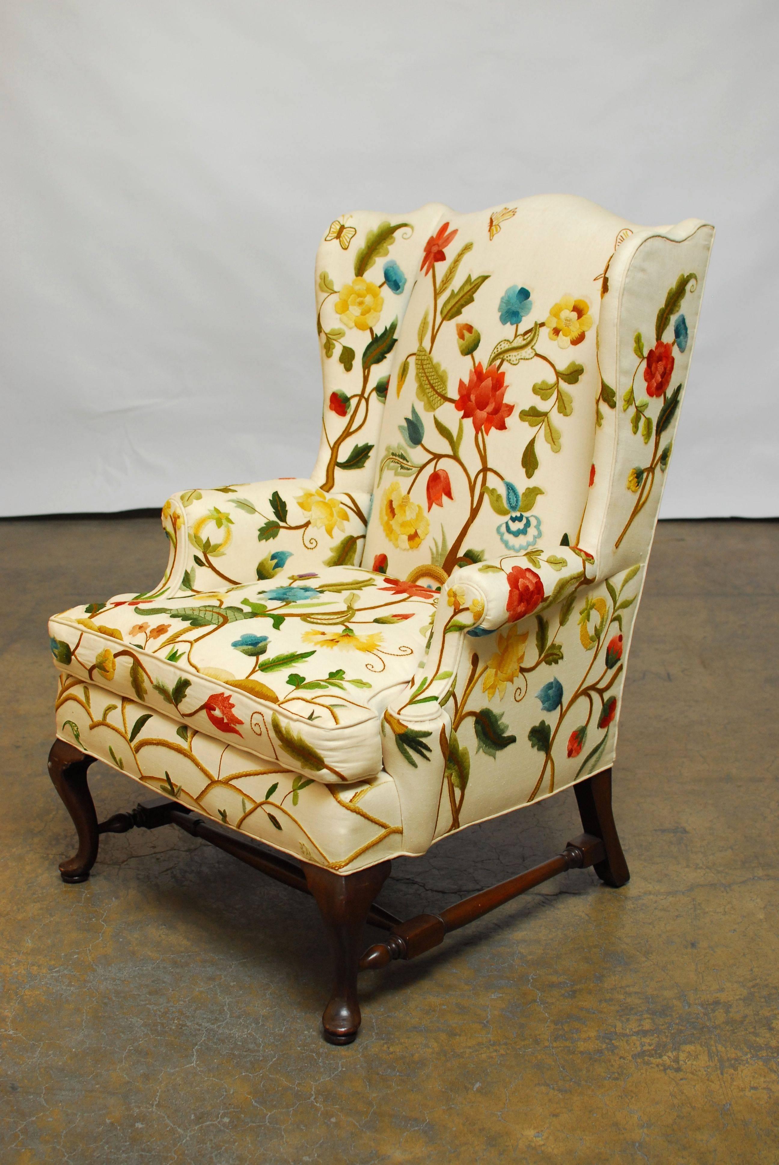 crewel wingback chair