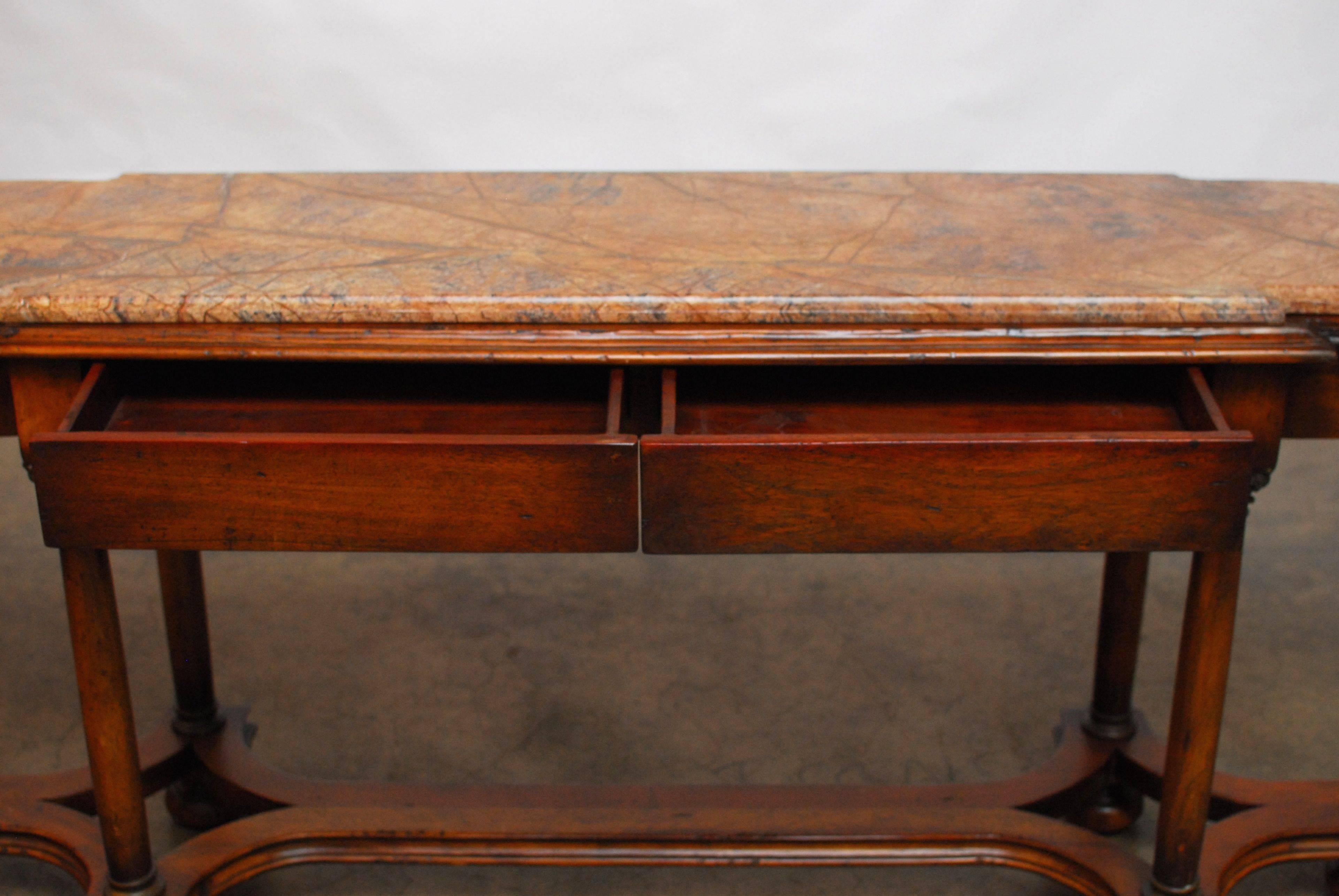 American Empire Carved Walnut Marble-Top Console