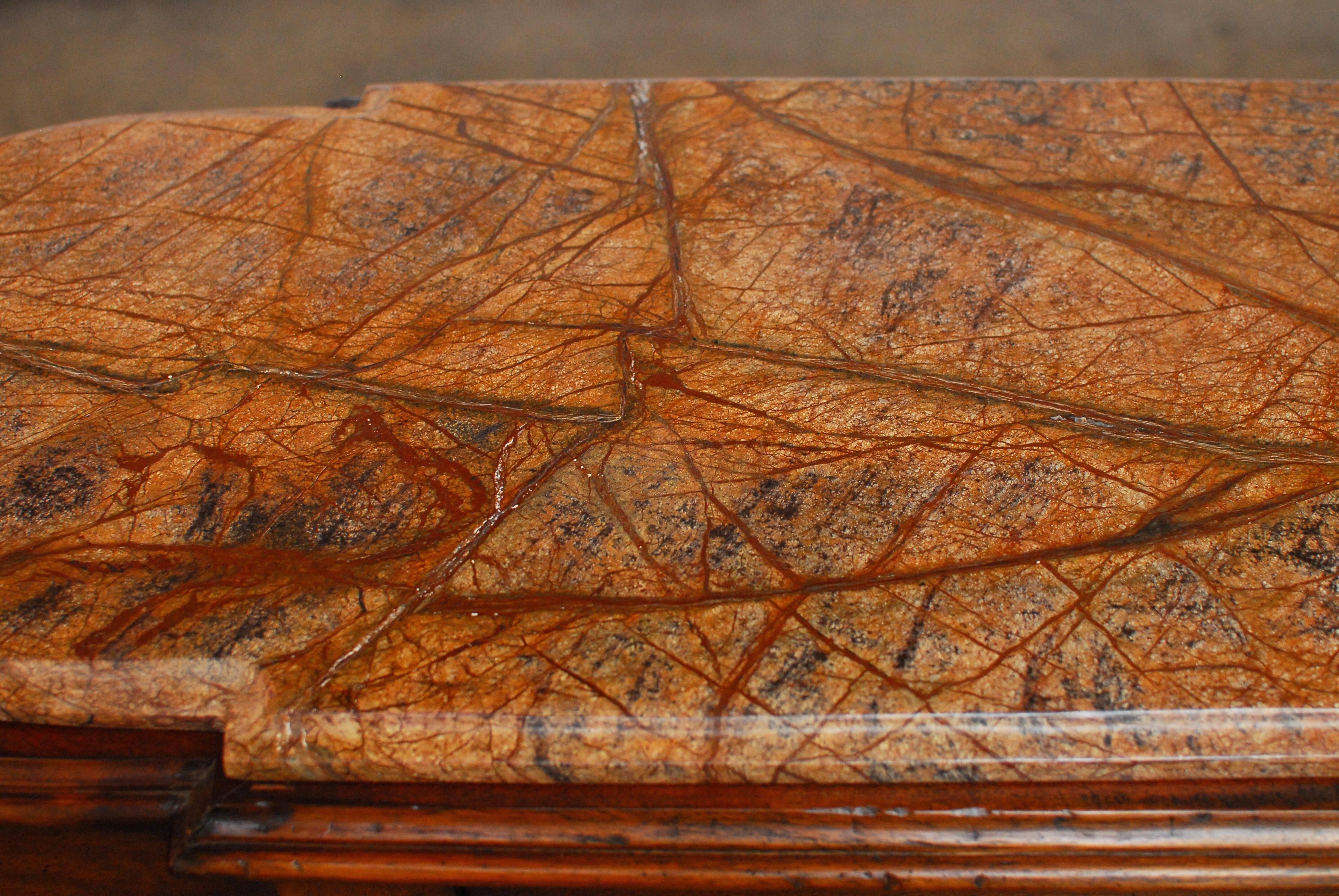 American Carved Walnut Marble-Top Console