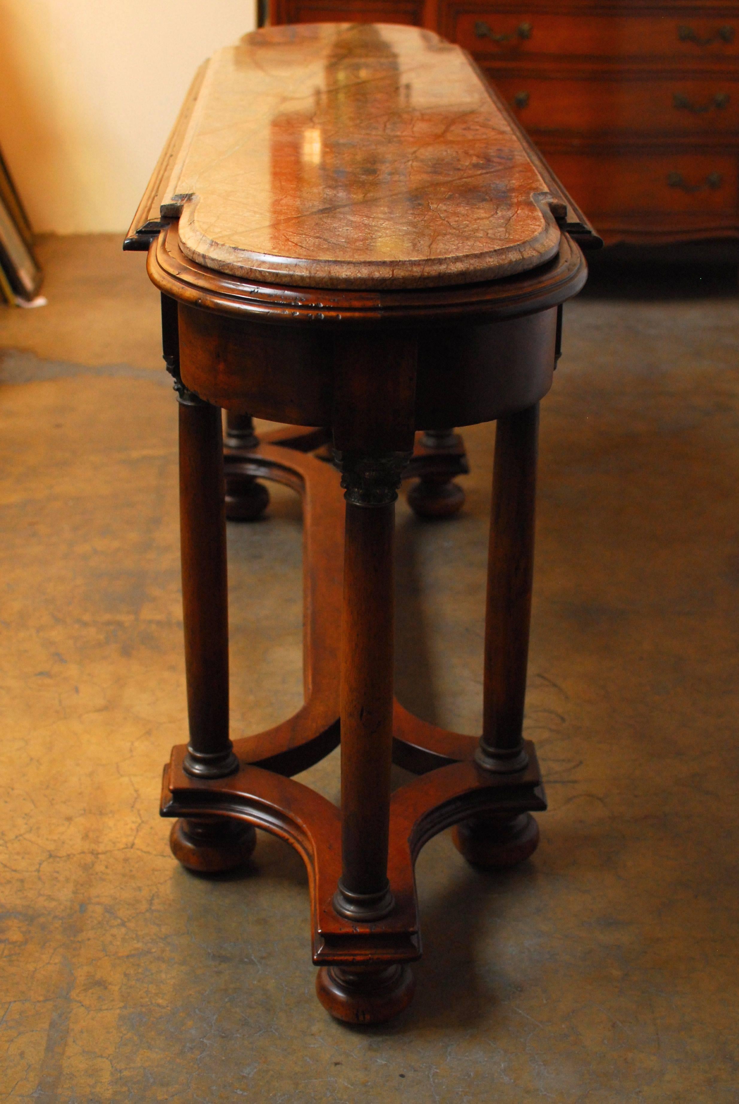 20th Century Carved Walnut Marble-Top Console