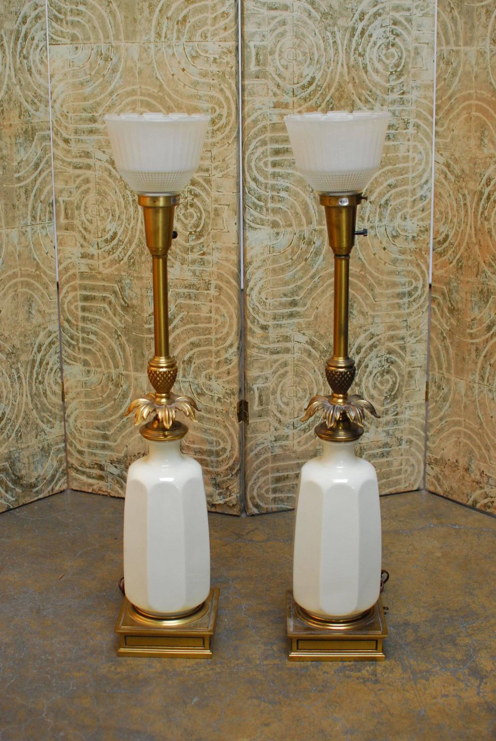 Hollywood Regency Lenox Porcelain and Brass Stiffel Lamps For Sale at 1stdibs