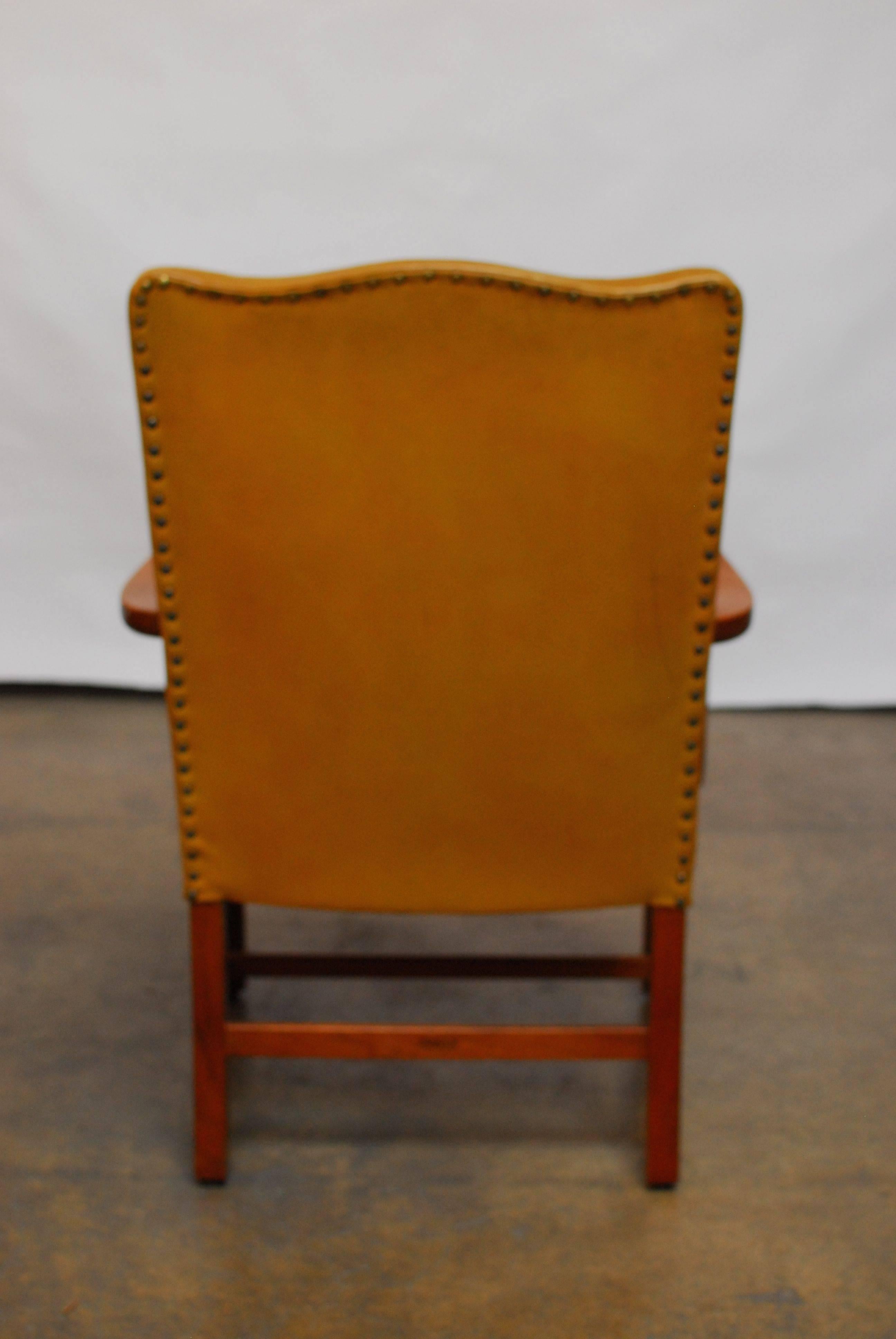 Federal Pair of Chippendale Leather Library Chairs