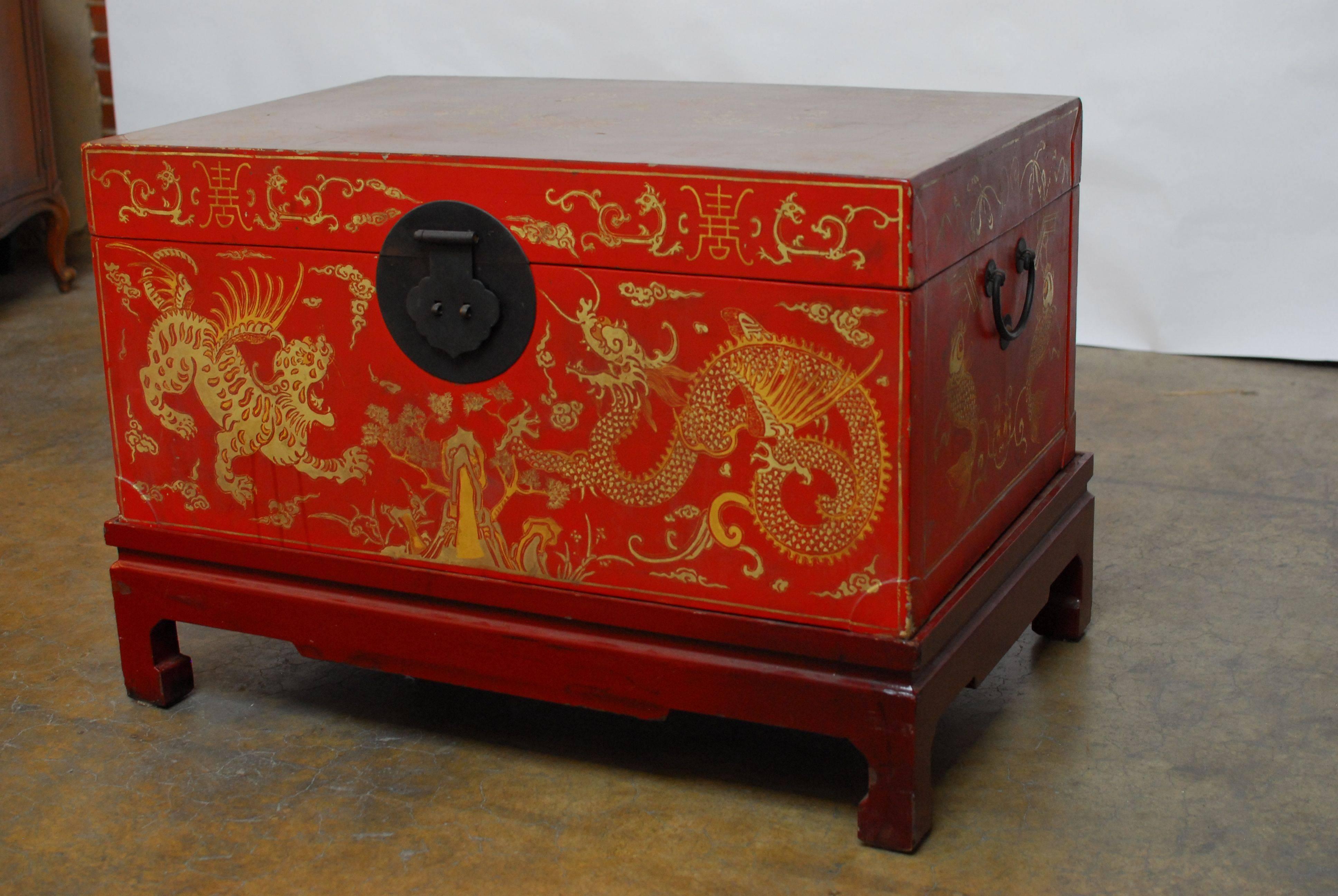 Chinese Polychrome Trunk on Stand In Good Condition In Rio Vista, CA
