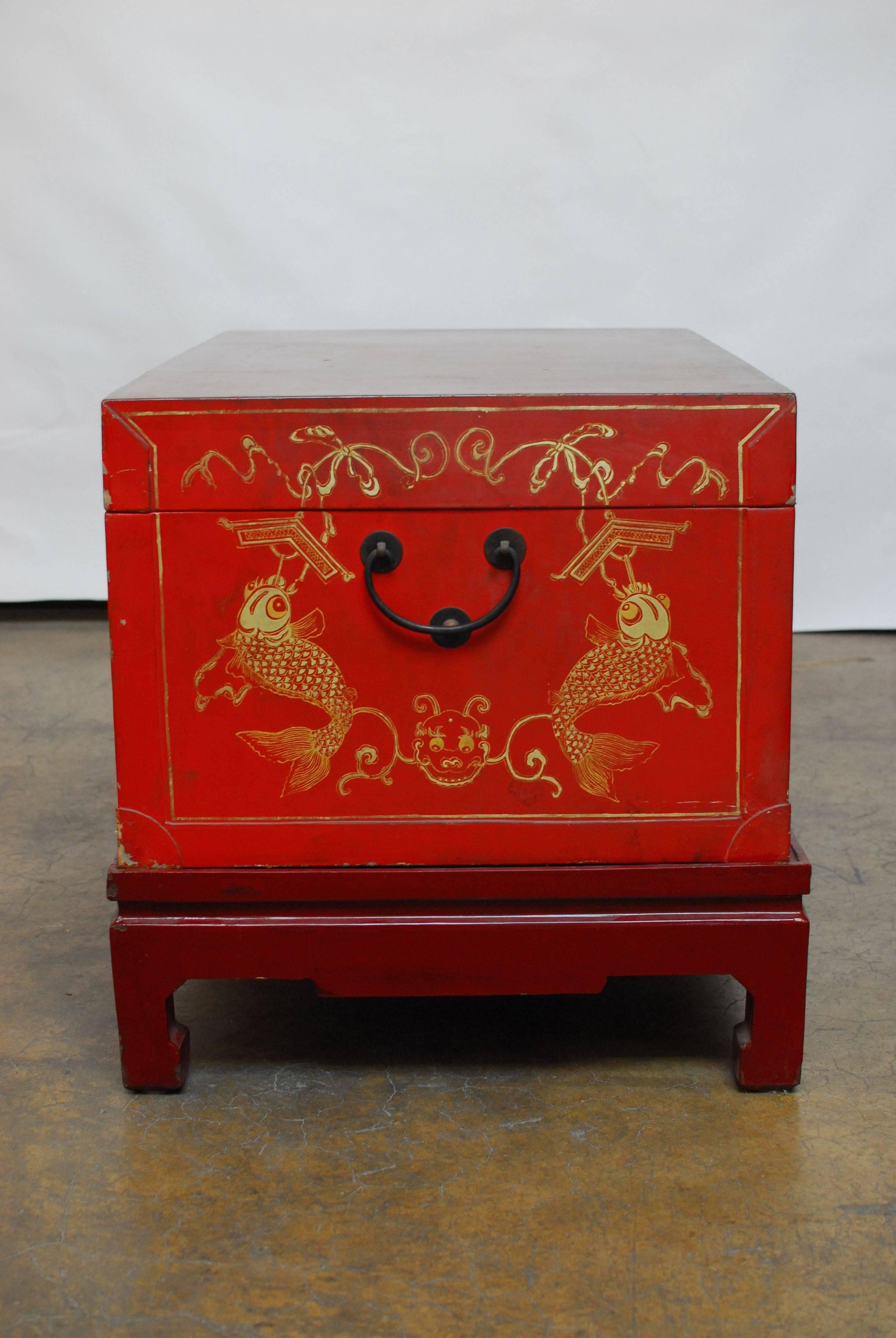 Hand-Crafted Chinese Polychrome Trunk on Stand