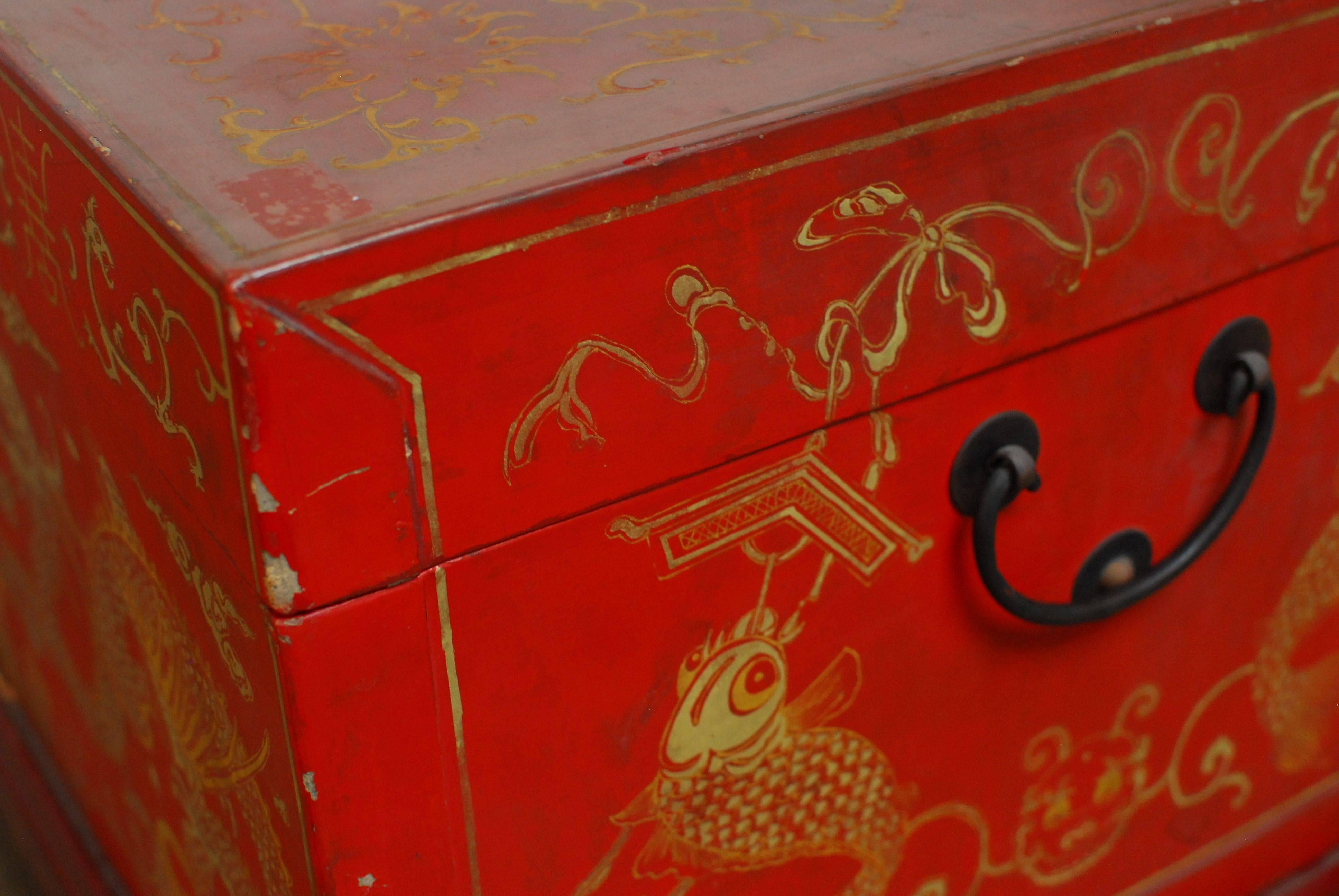 Lacquer Chinese Polychrome Trunk on Stand