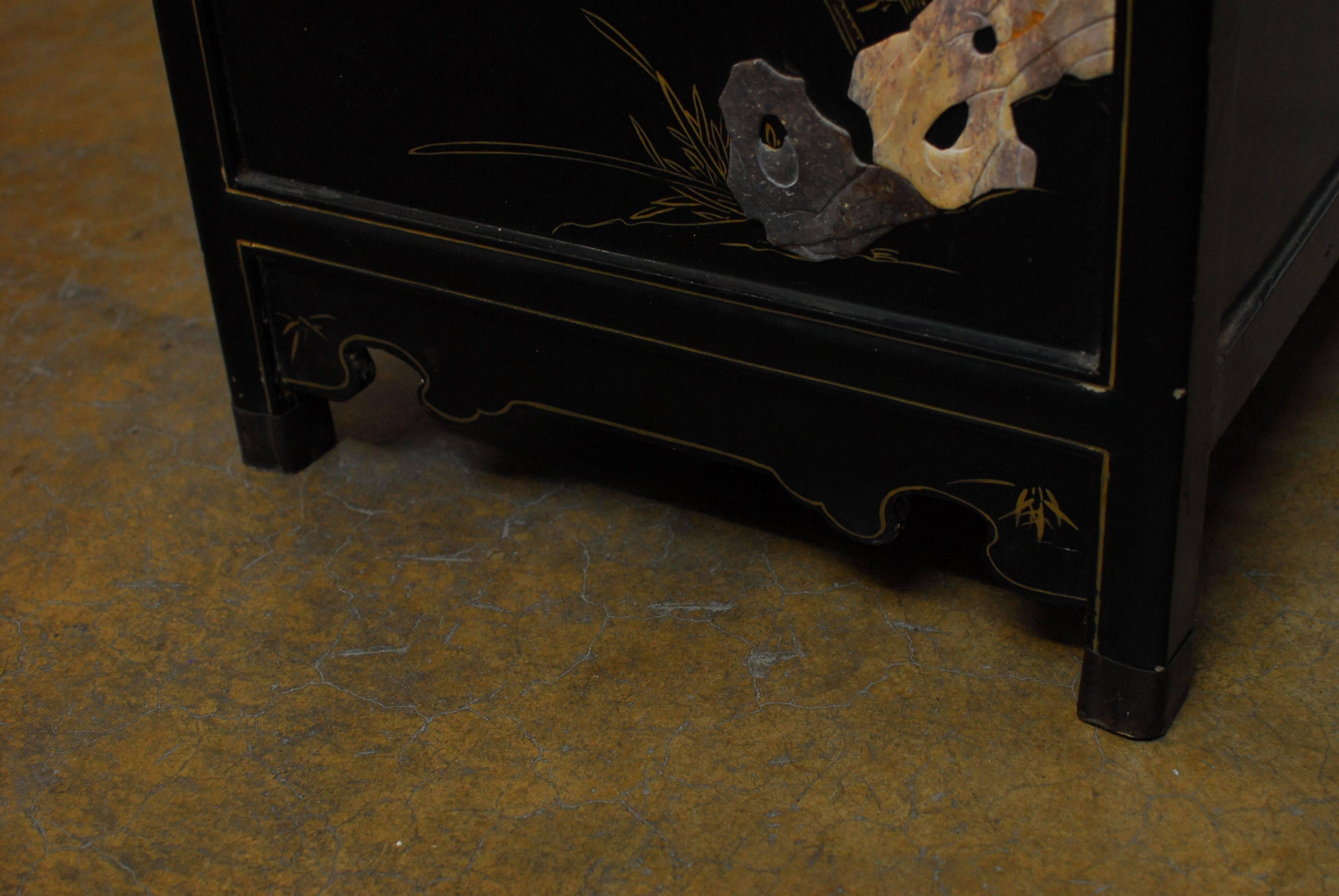Chinese Black Lacquer Hard Stone Cabinet 1