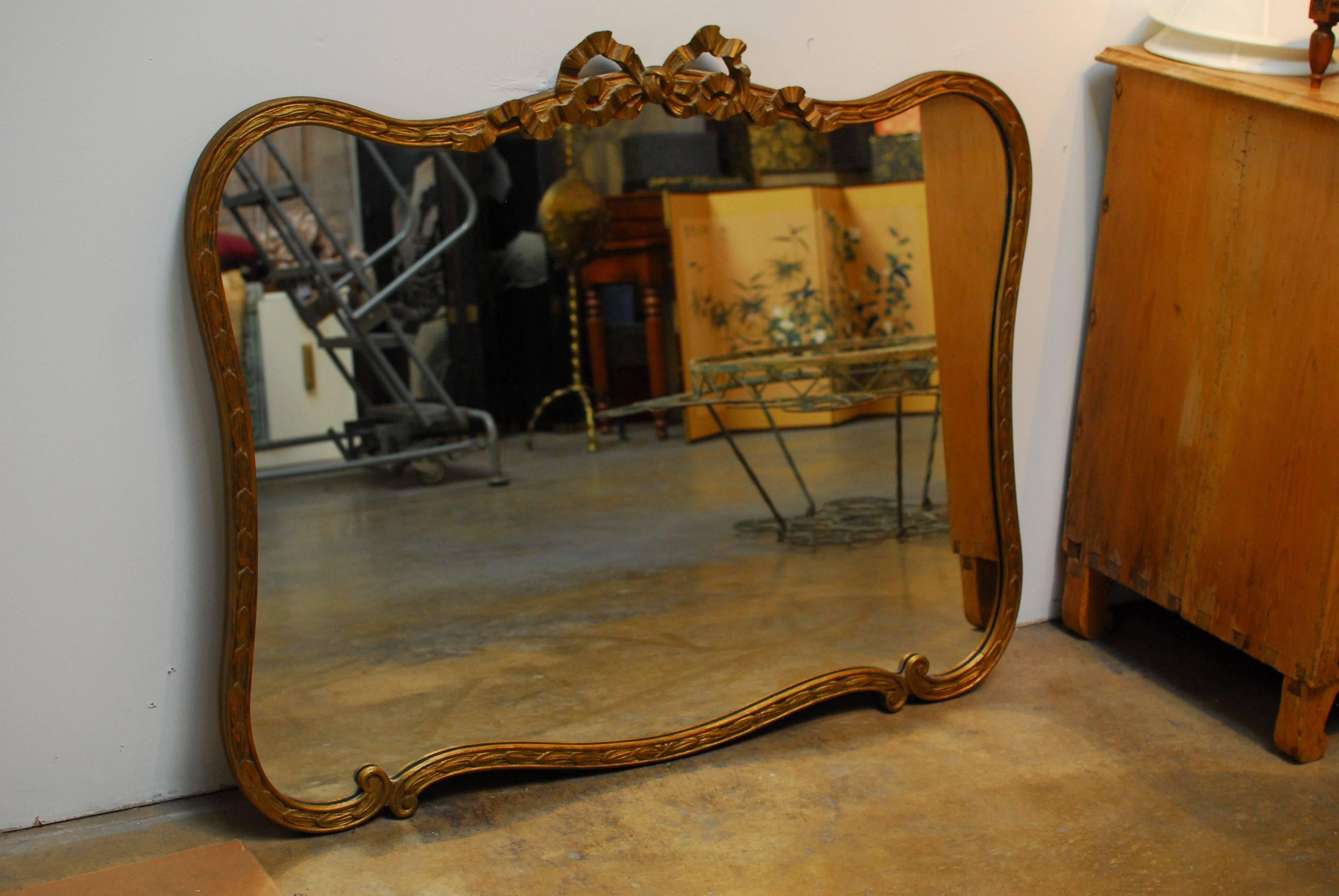 Hollywood Regency French Gilt Wood Serpentine Mirror