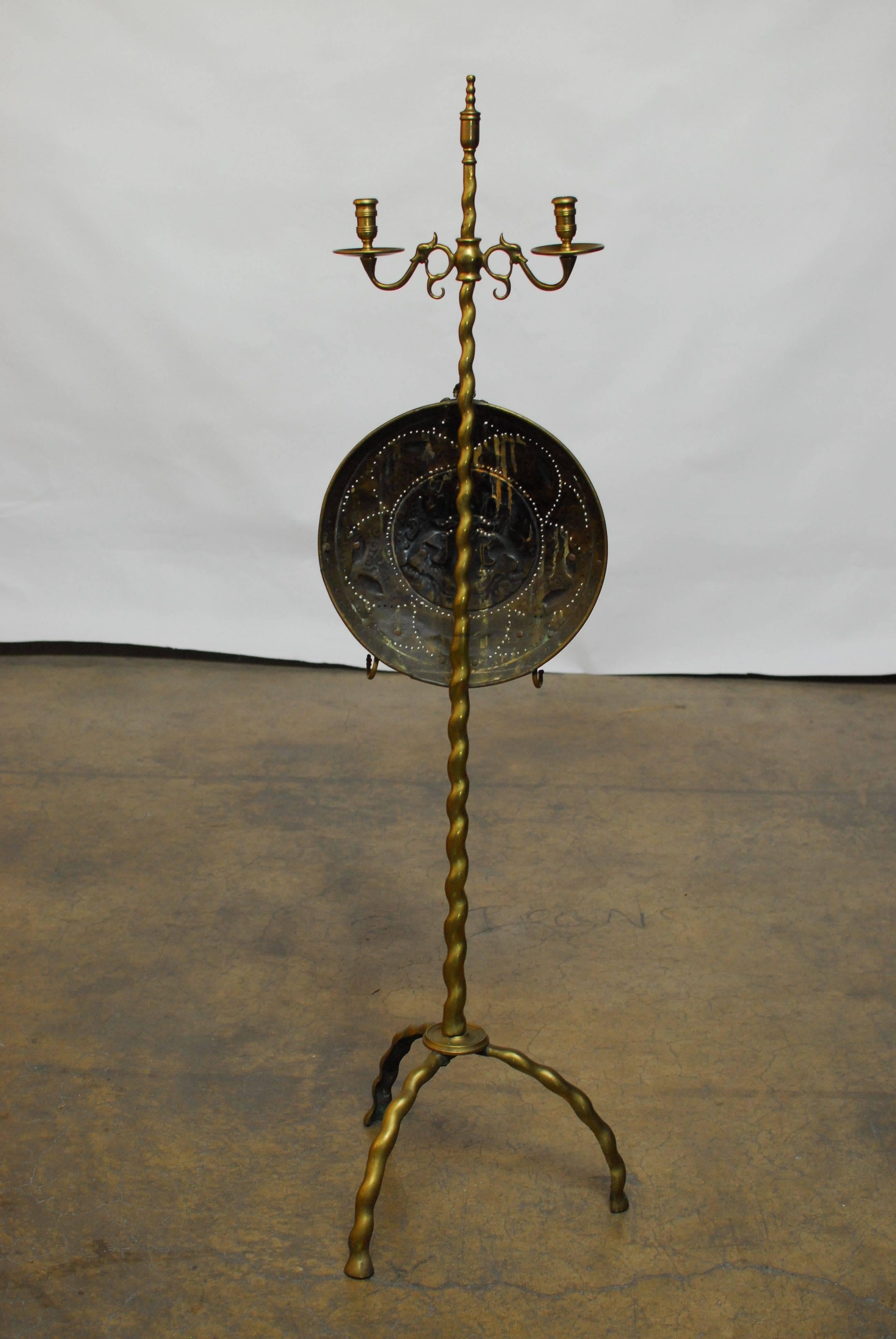 Gothic Brass Fire Tool Stand Attributed to Oscar Bach For Sale