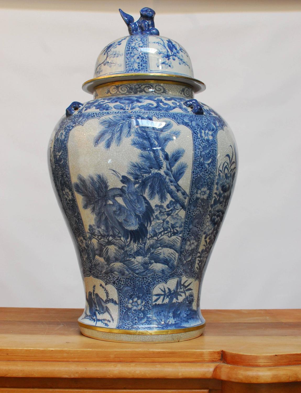 Pair of Monumental Blue and White Temple Jars by Maitland-Smith at 1stdibs