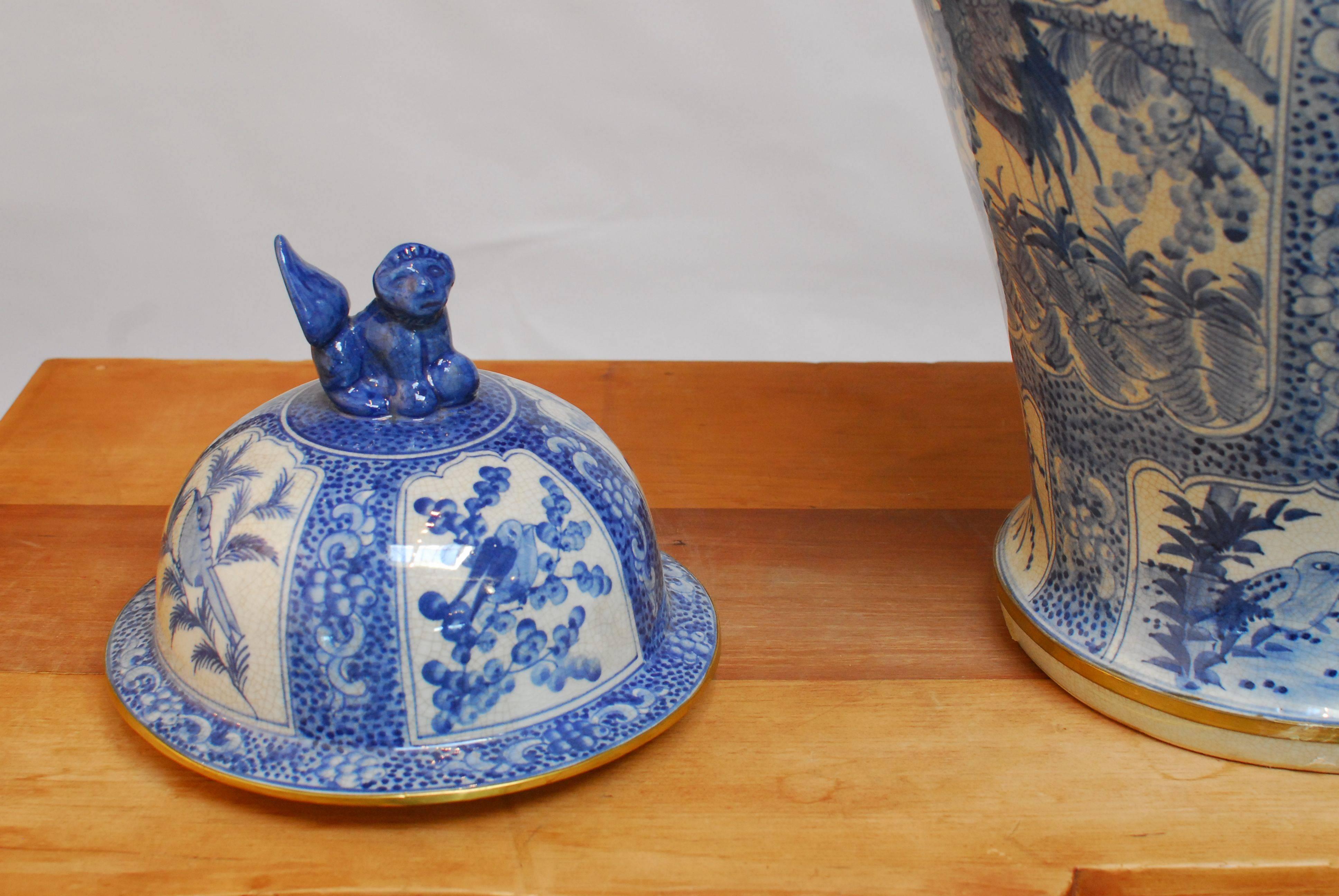 Pair of Monumental Blue and White Temple Jars by Maitland-Smith In Excellent Condition In Rio Vista, CA