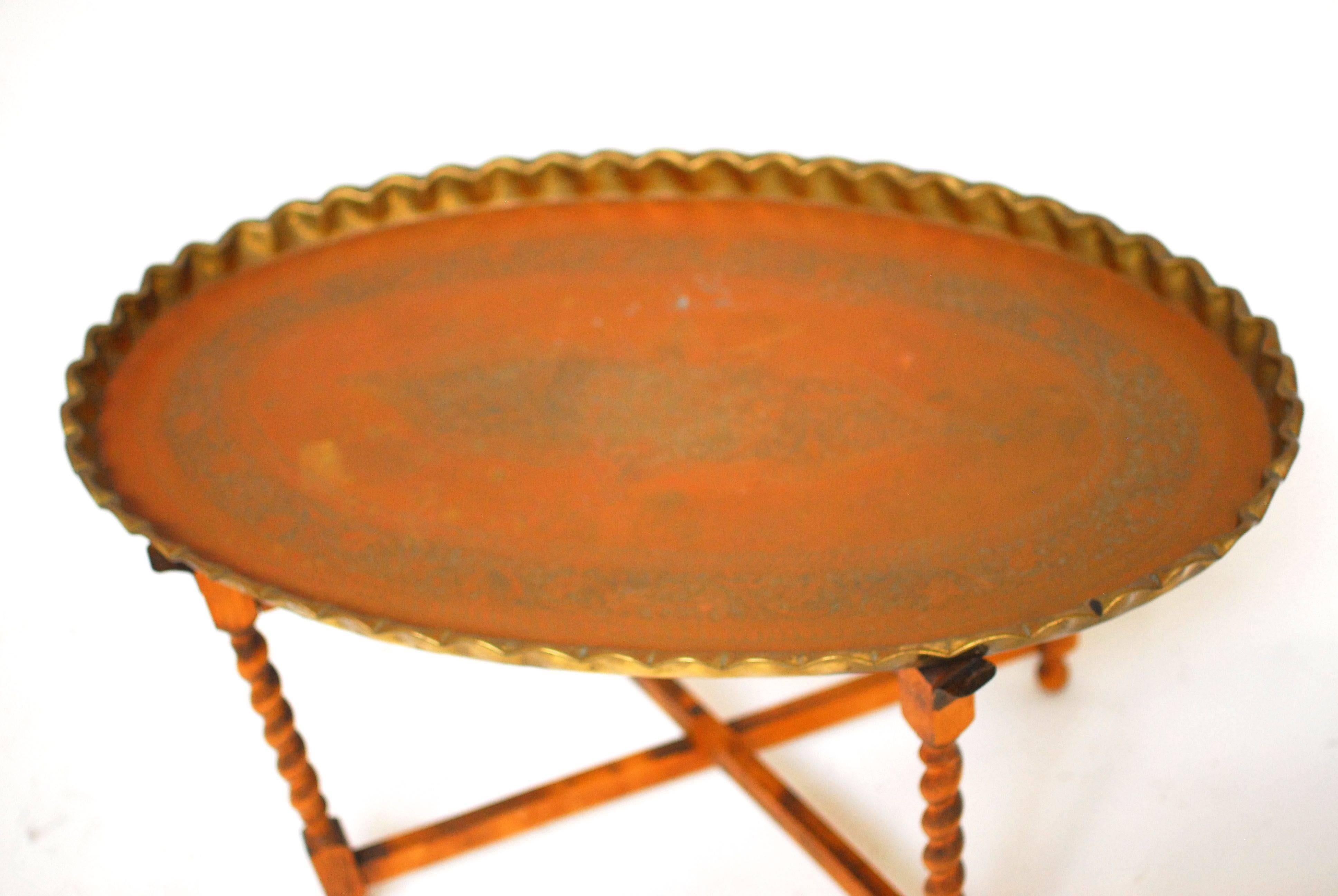 Moorish Oval Moroccan Brass Tray Table