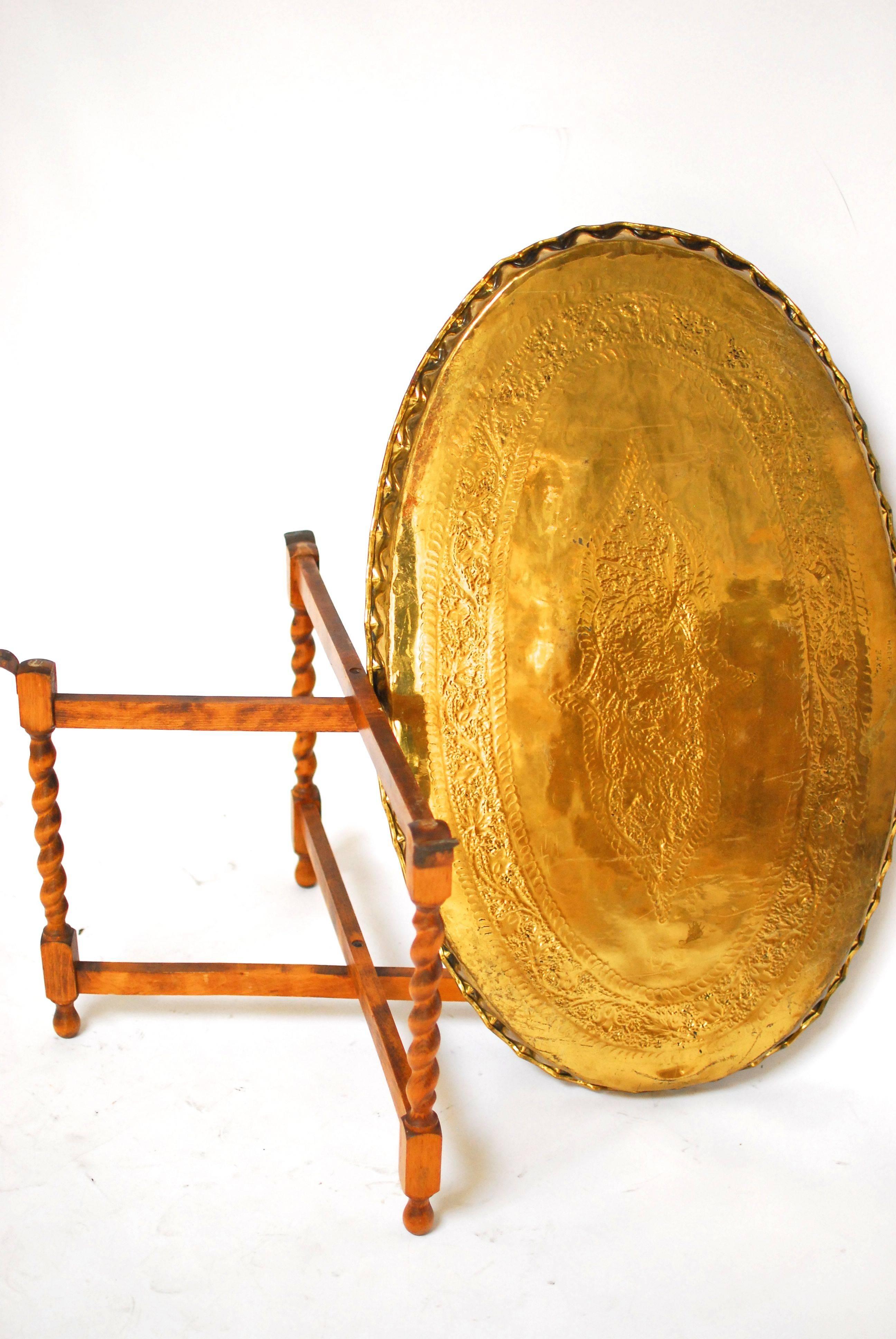 20th Century Oval Moroccan Brass Tray Table