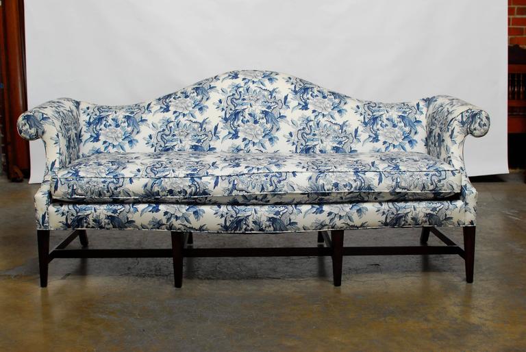 Chippendale Style Camelback Sofa With Chinoiserie Dragon Upholstery