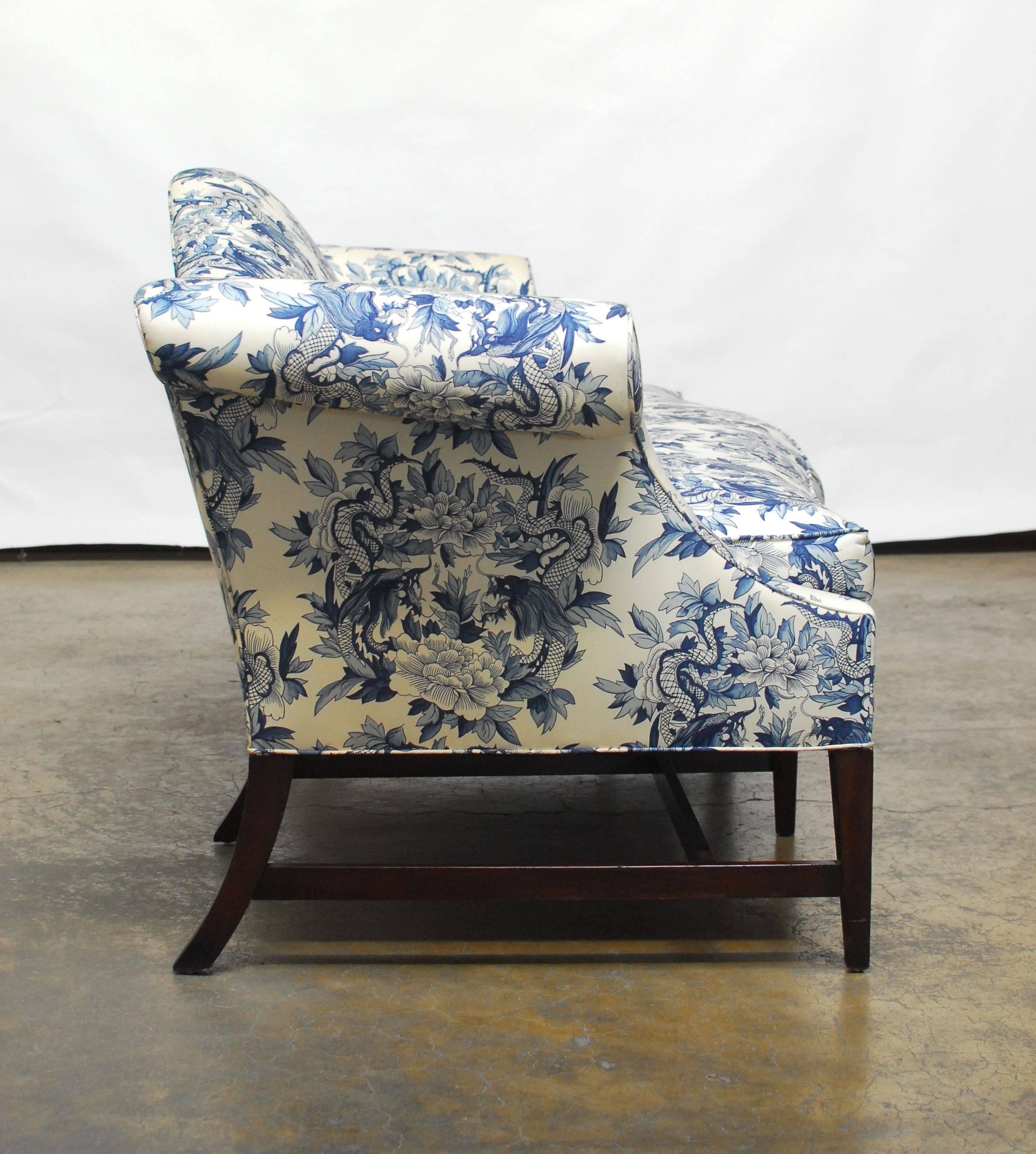 American Chippendale Style Camelback Sofa with Chinoiserie Dragon Upholstery